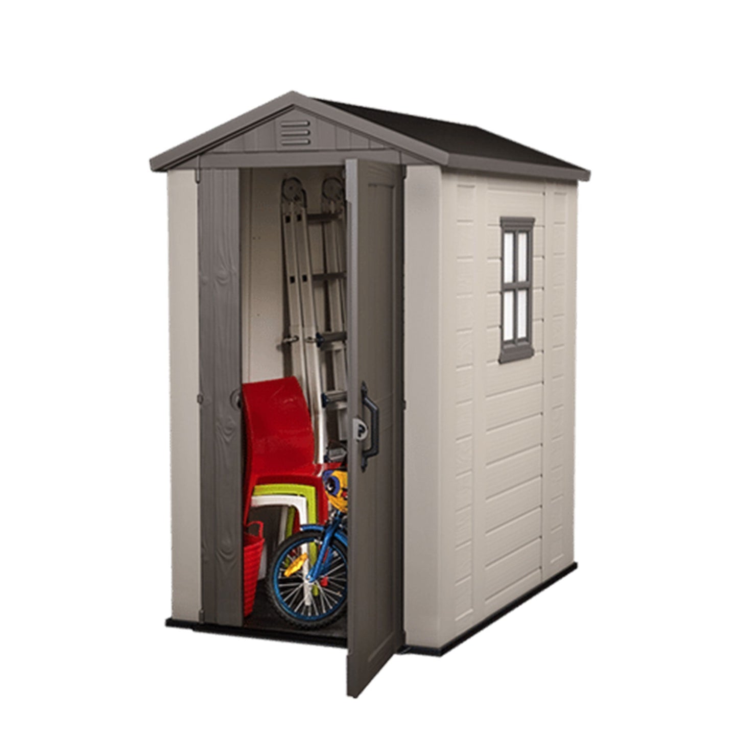 Keter Factor 4 x 6 Foot Outdoor Garden Tool Storage Shed with Window, Brown