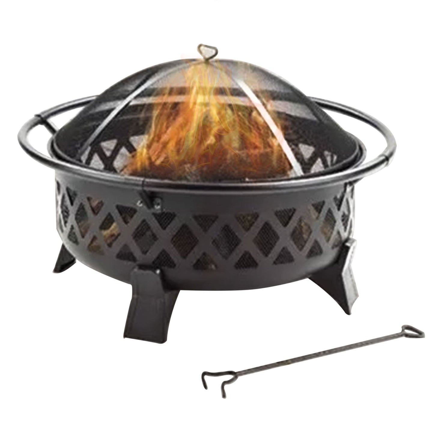 Four Seasons Courtyard 35 Inch Round Lattice Fire Pit w/Steel Legs & Safety Ring