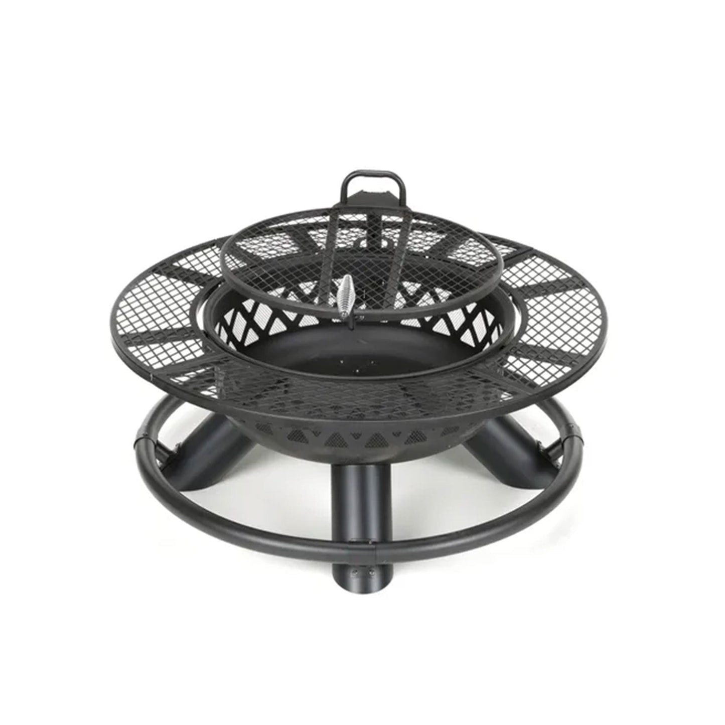 Four Seasons Courtyard 47 Inch Ranch Deep Bowl Fire Pit w/Grill & Safety Ring