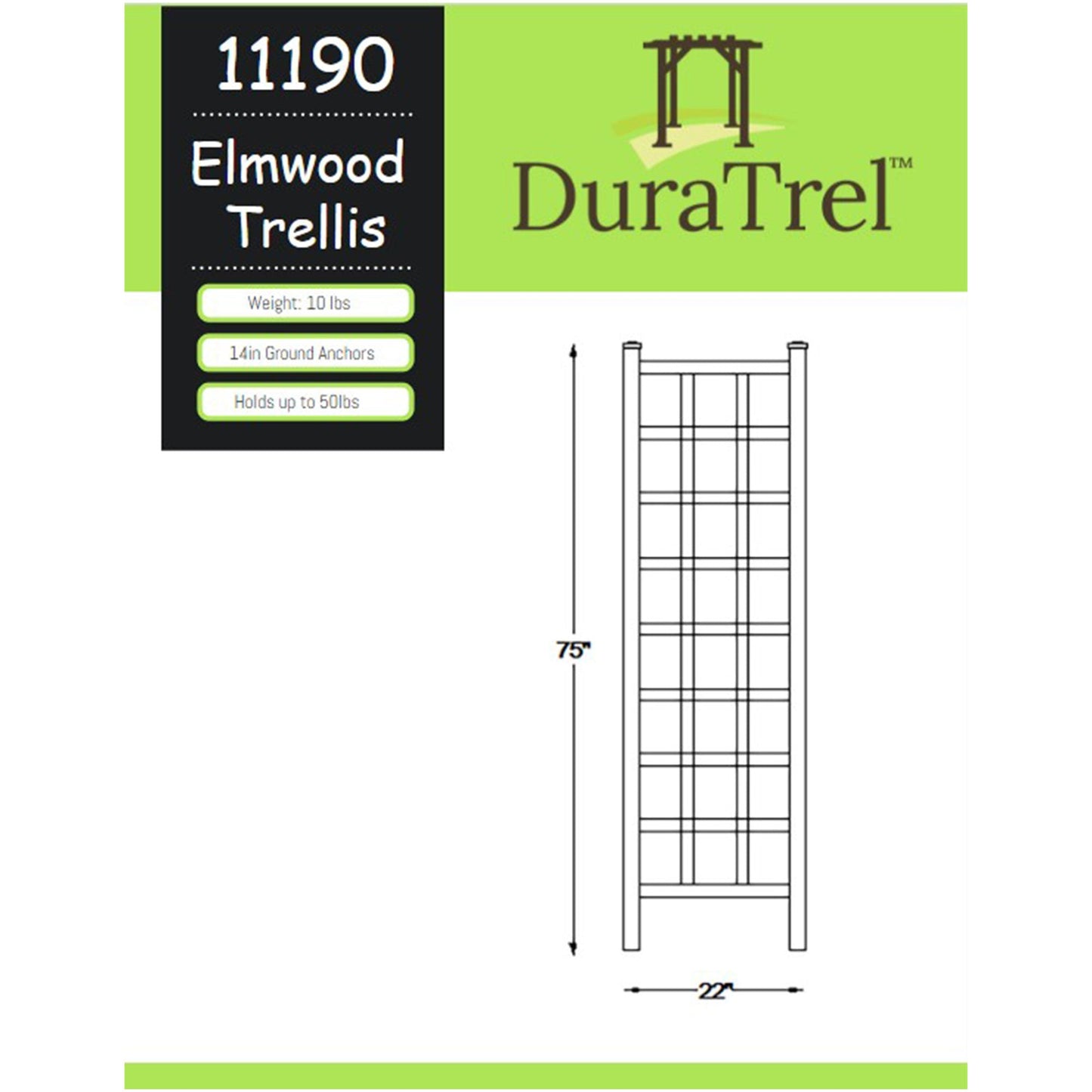 Dura-Trel Elmwood 22 x 75 Inch PVC Vinyl Outdoor Garden Patio Trellis, White