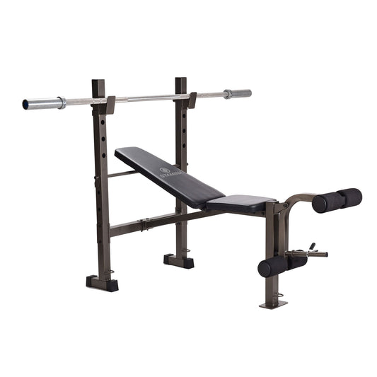 Stamina Adjustable Steel Weight Bench Barbell Rack Combo Set for Home Gym, Black