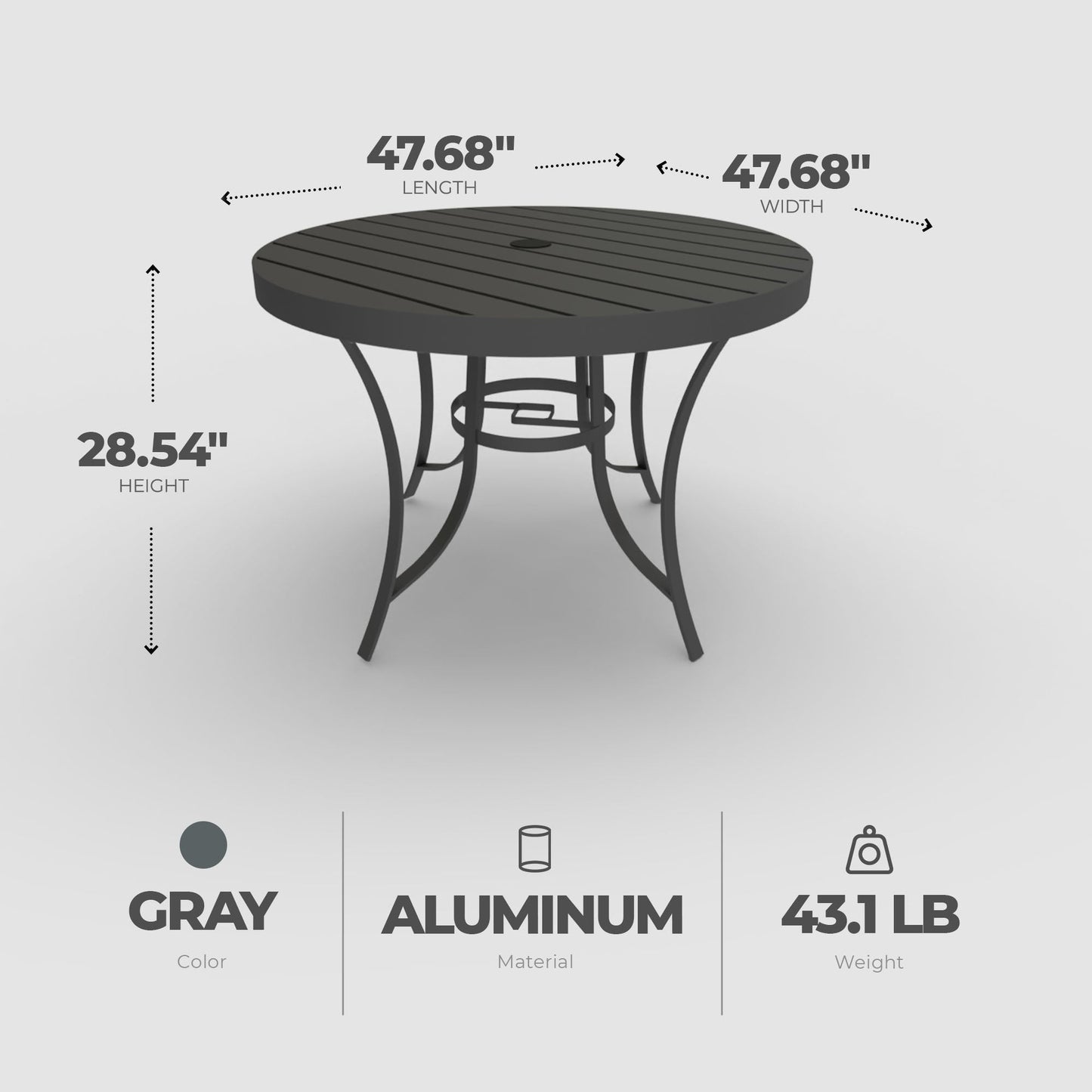 Four Seasons Courtyard Palermo Slat Top Dining Table with Umbrella Hole, Gray