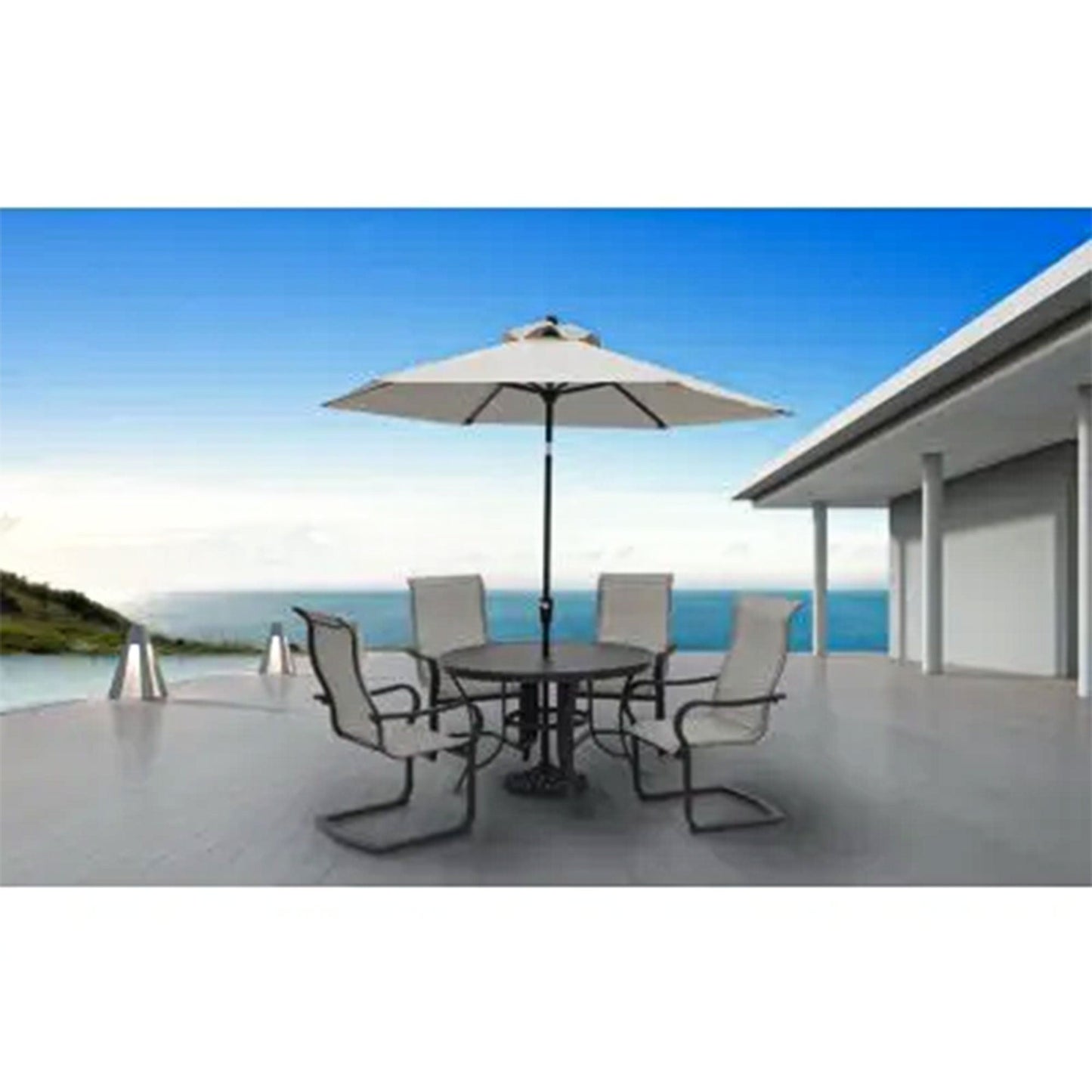 Four Seasons Courtyard Palermo Market Patio Umbrella with Push Button Tilt, Gray