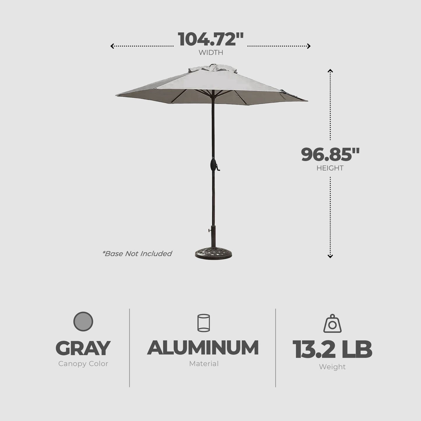 Four Seasons Courtyard Palermo Market Patio Umbrella with Push Button Tilt, Gray