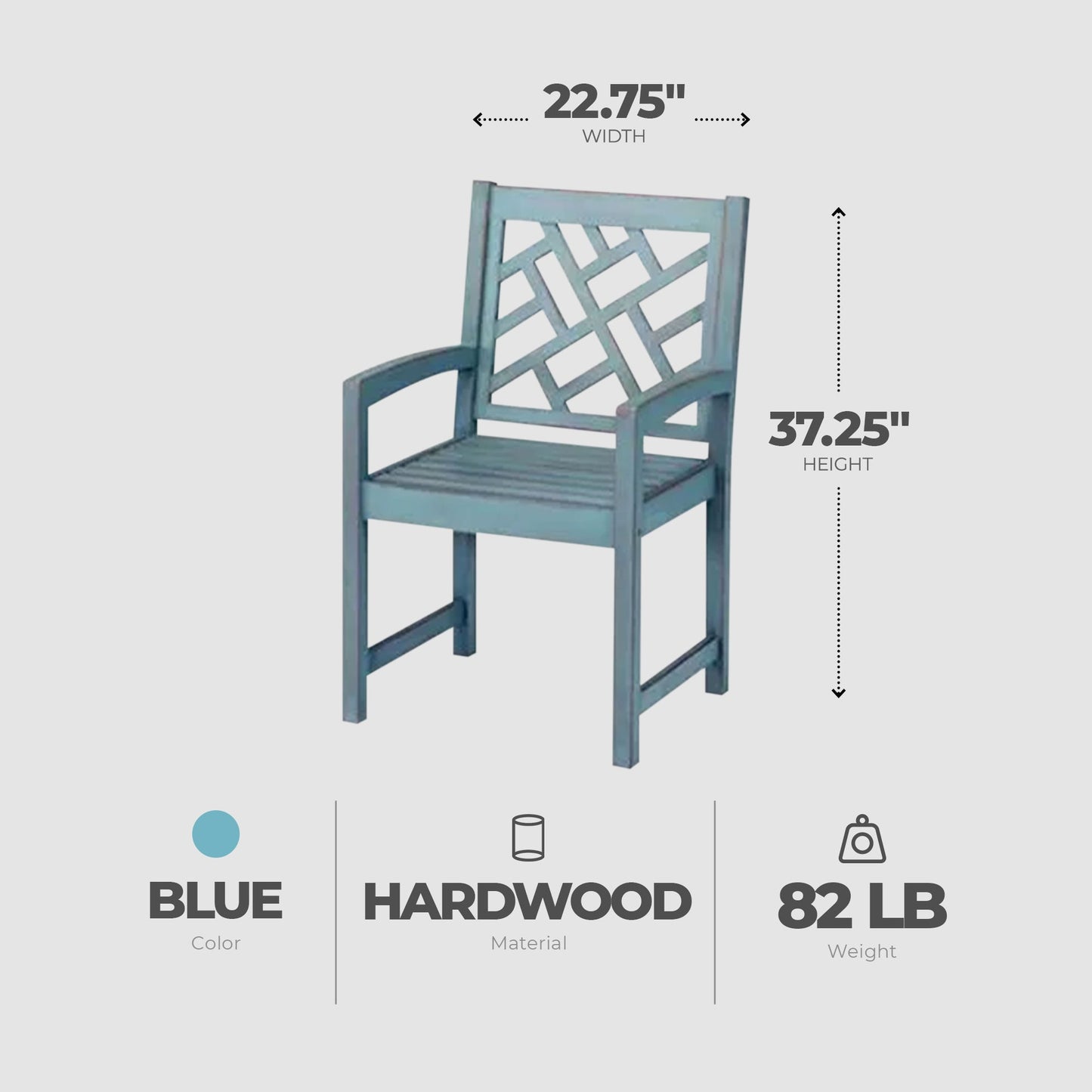 Four Seasons Courtyard Distressed 22” Hardwood Portland Patio Arm Chair, Blue