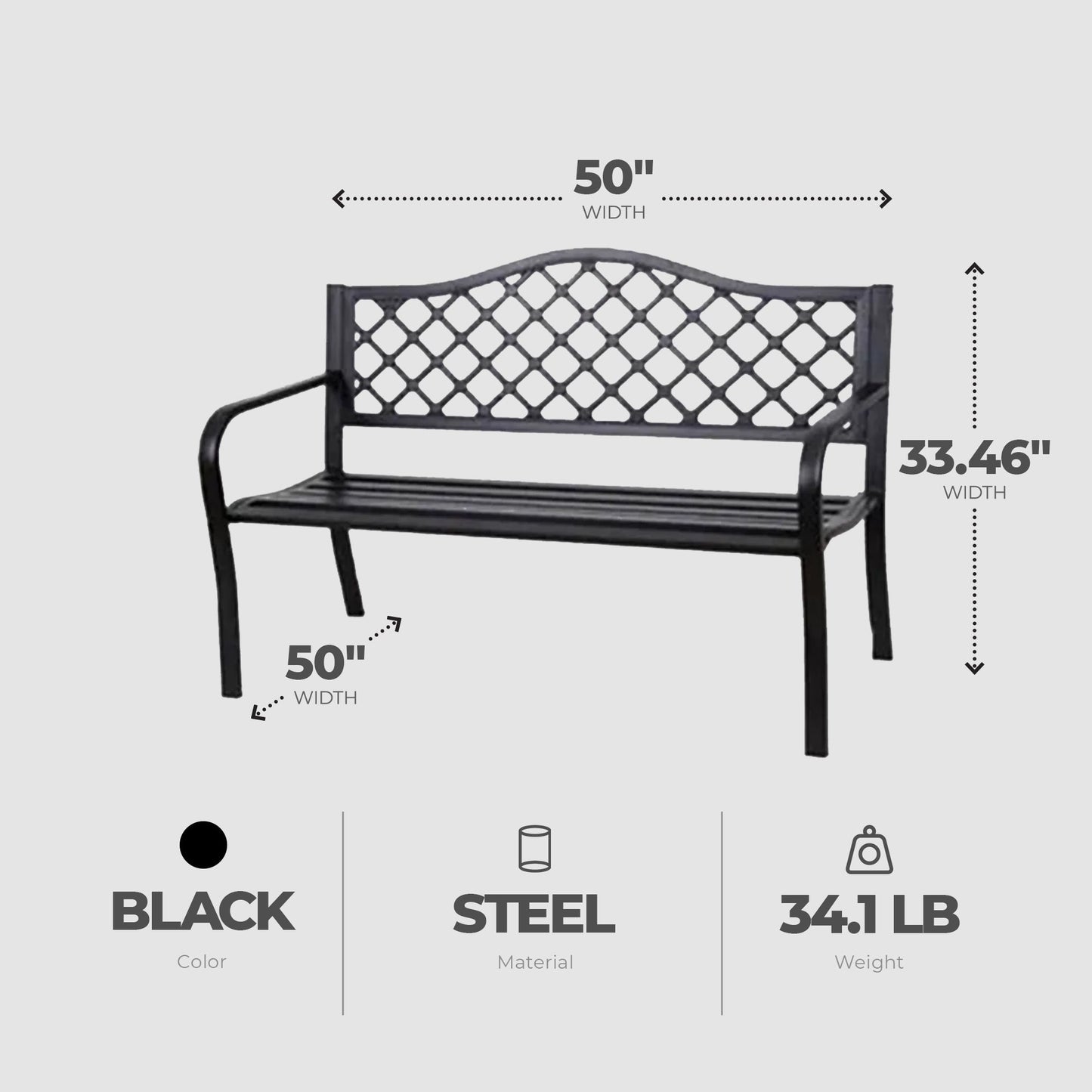 Four Seasons Courtyard Steel Park Bench with Lattice Seat Back Design, Black