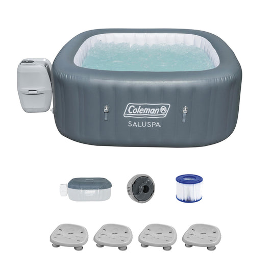 Coleman SaluSpa 114 AirJet Square Hot Tub w/4-Pack of Bestway SaluSpa Spa Seat