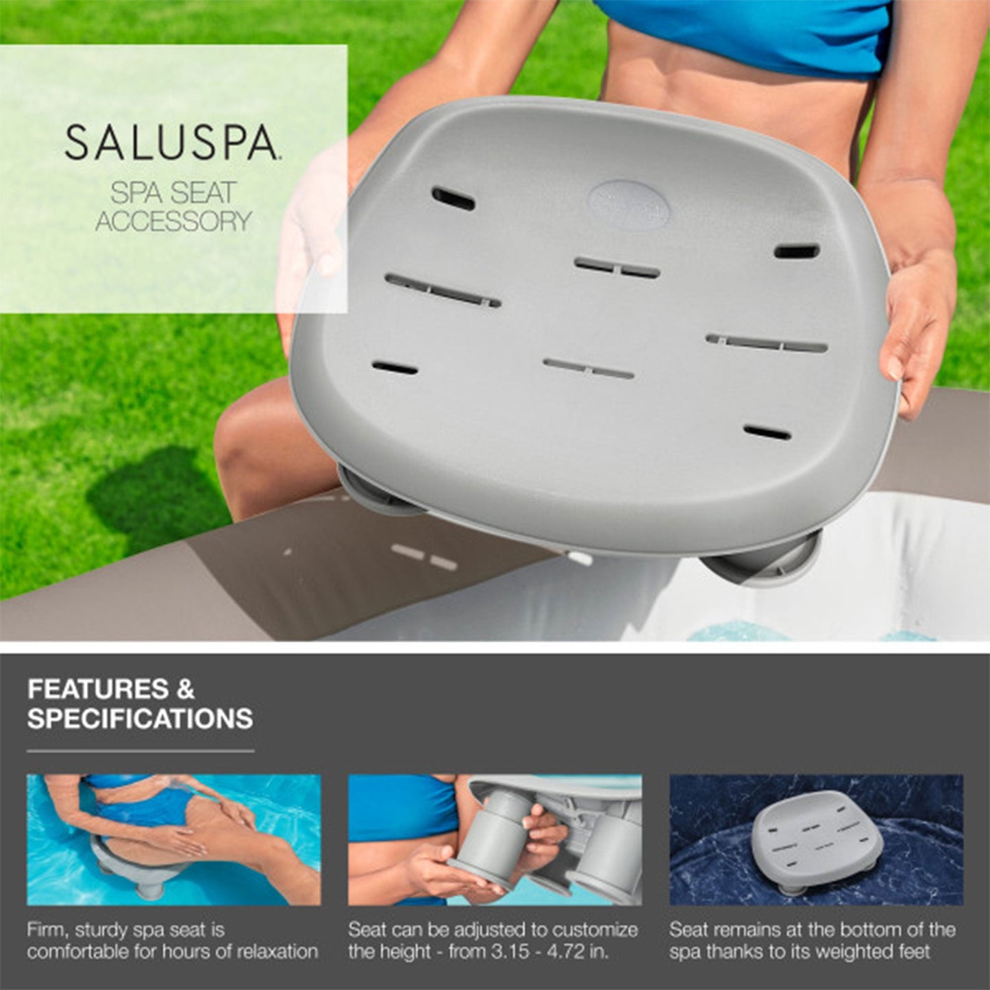 Coleman SaluSpa 114 AirJet Square Hot Tub w/4-Pack of Bestway SaluSpa Spa Seat