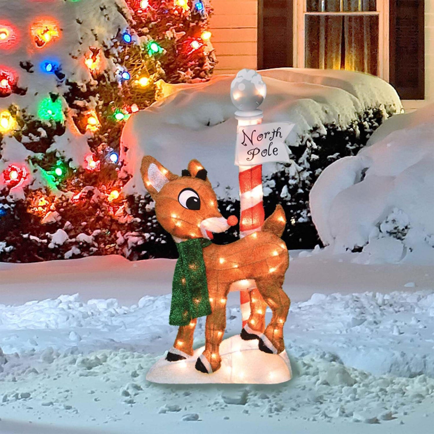 ProductWorks 32" Rudolph the Red Nosed Reindeer Pre-Lit Christmas Yard Decor