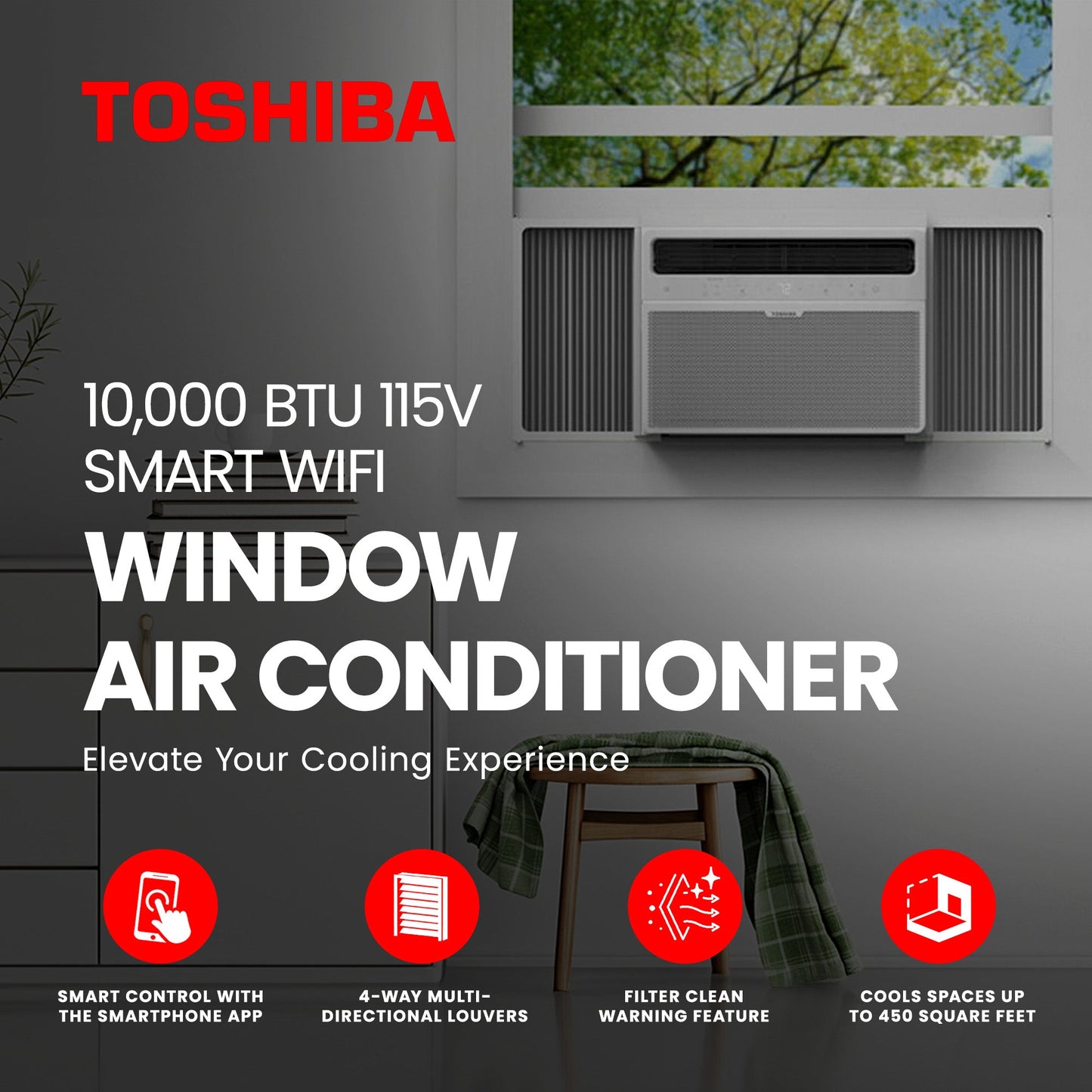 Toshiba 10,000 BTU 115V Smart WiFi Window Air Conditioner(Certified Refurbished)