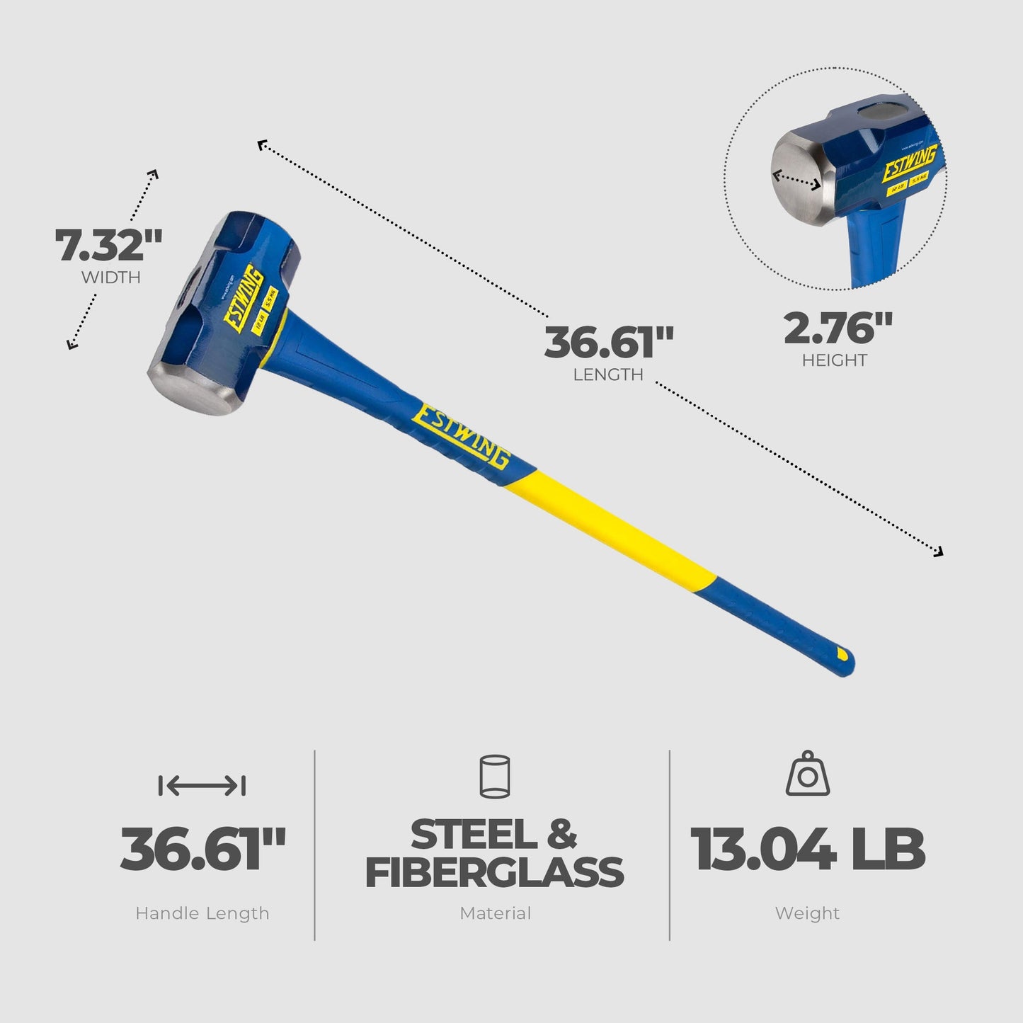 Estwing 12 Pound Head Hard Face Sledge Hammer with 36 Inch Fiberglass Handle