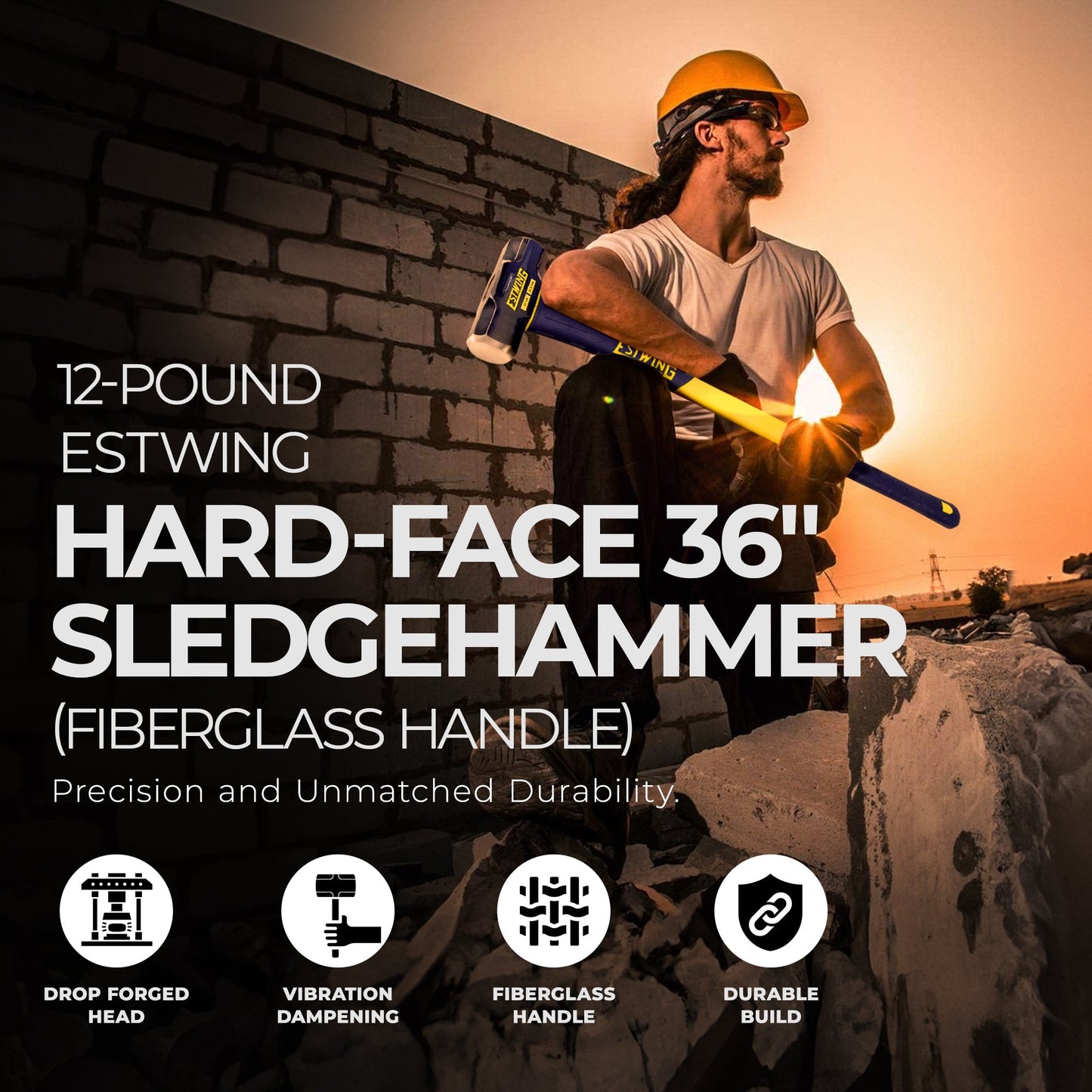 Estwing 12 Pound Head Hard Face Sledge Hammer with 36 Inch Fiberglass Handle