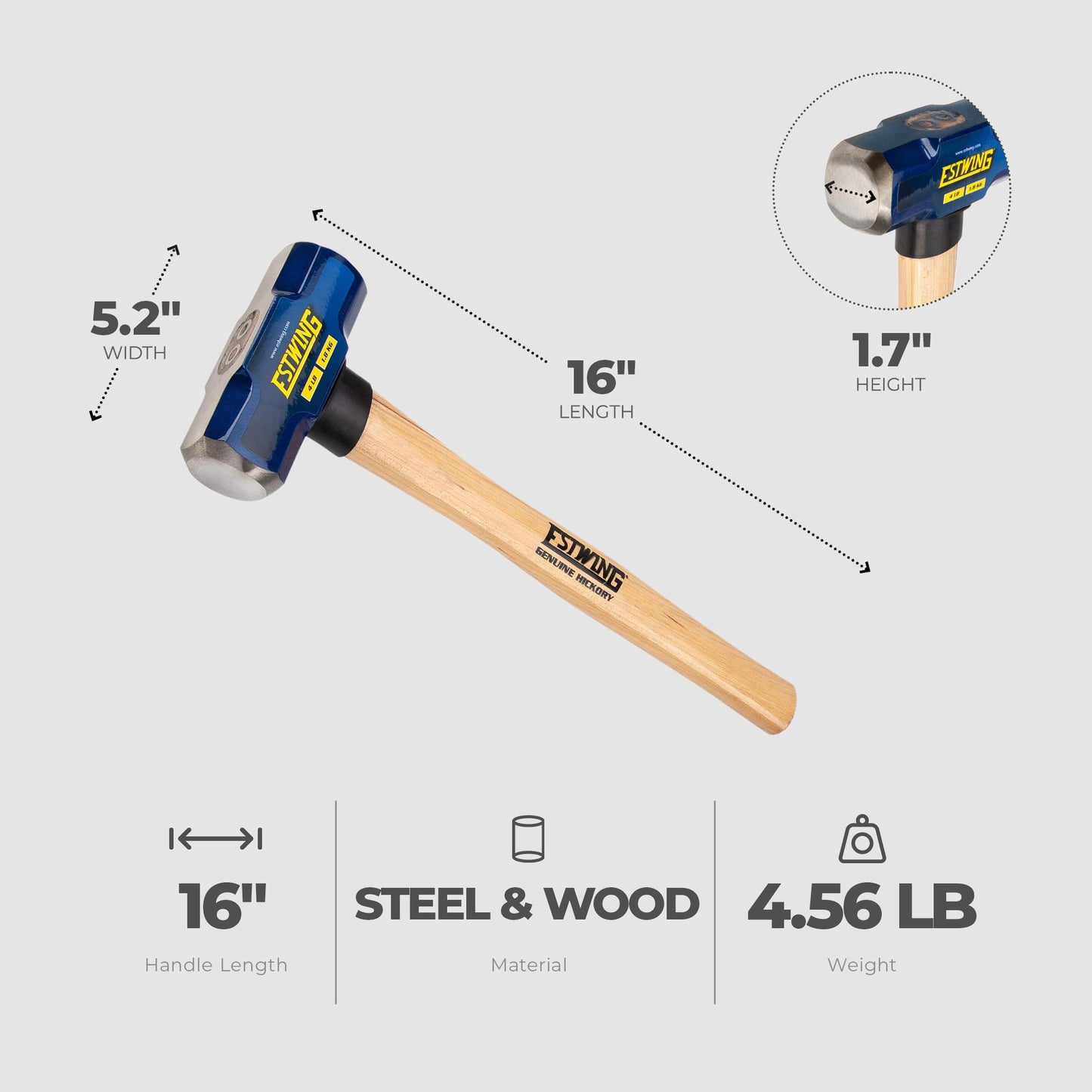 Estwing 4 Pound Head Hard Face Stake Sledge Hammer with 16 Inch Hickory Handle