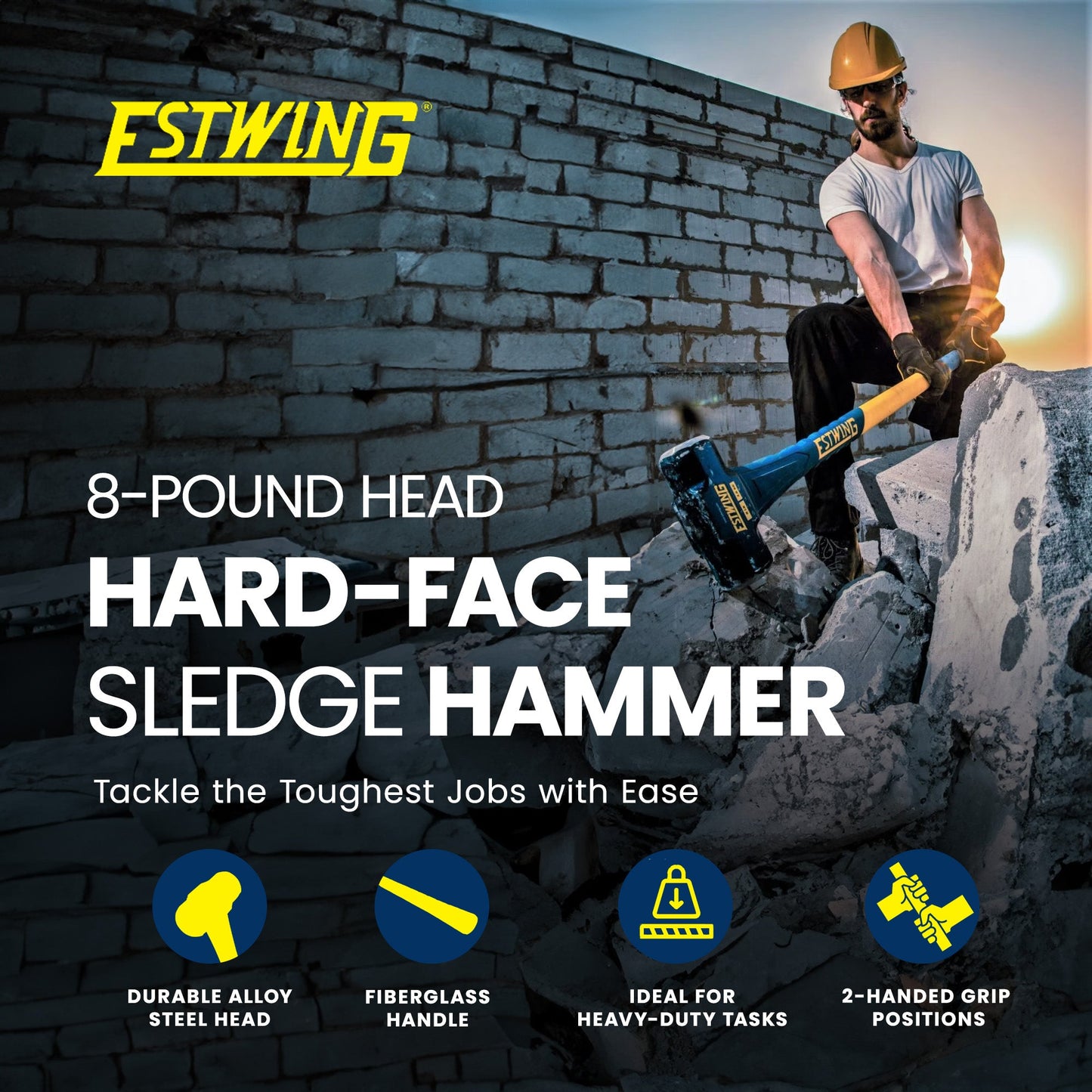 Estwing 8 Pound Head Hard Face Sledge Hammer with 36 Inch Fiberglass Handle