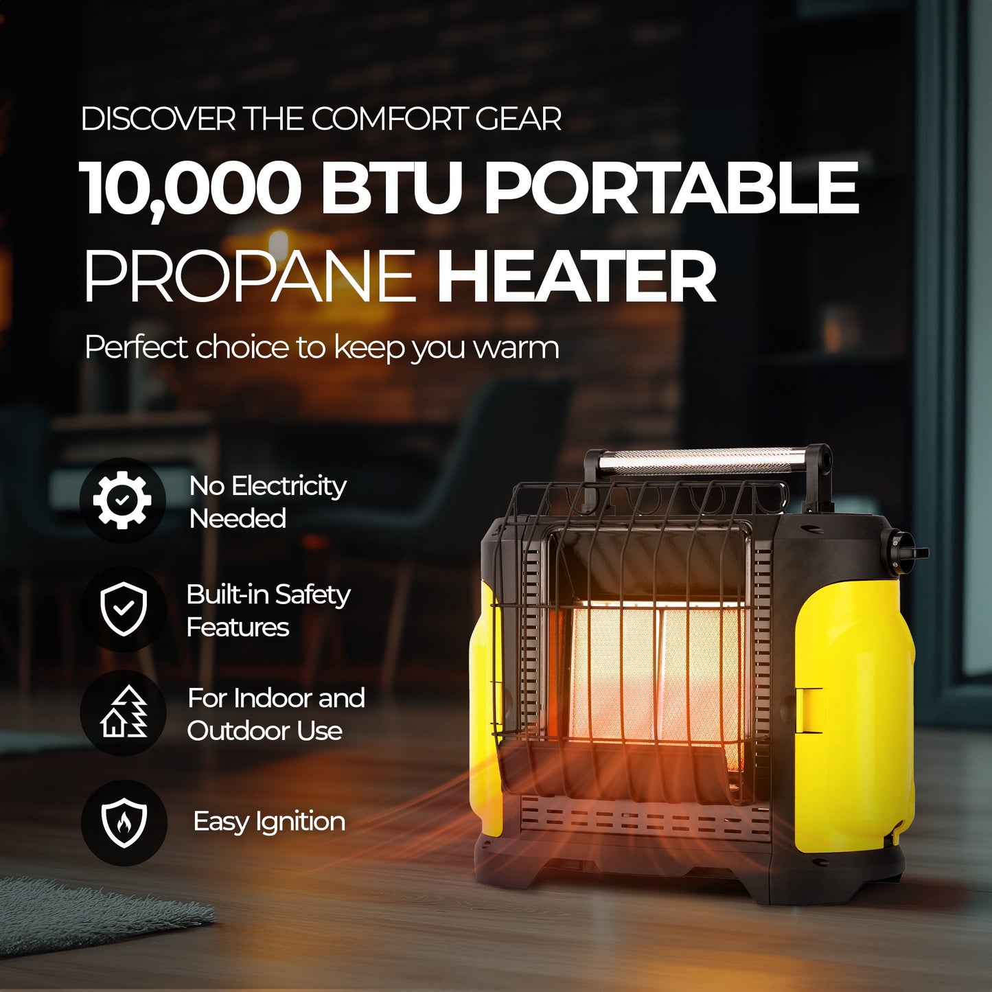 Comfort Gear 10,000 BTU Portable Propane Heater for Indoor, Outdoor, and Camping