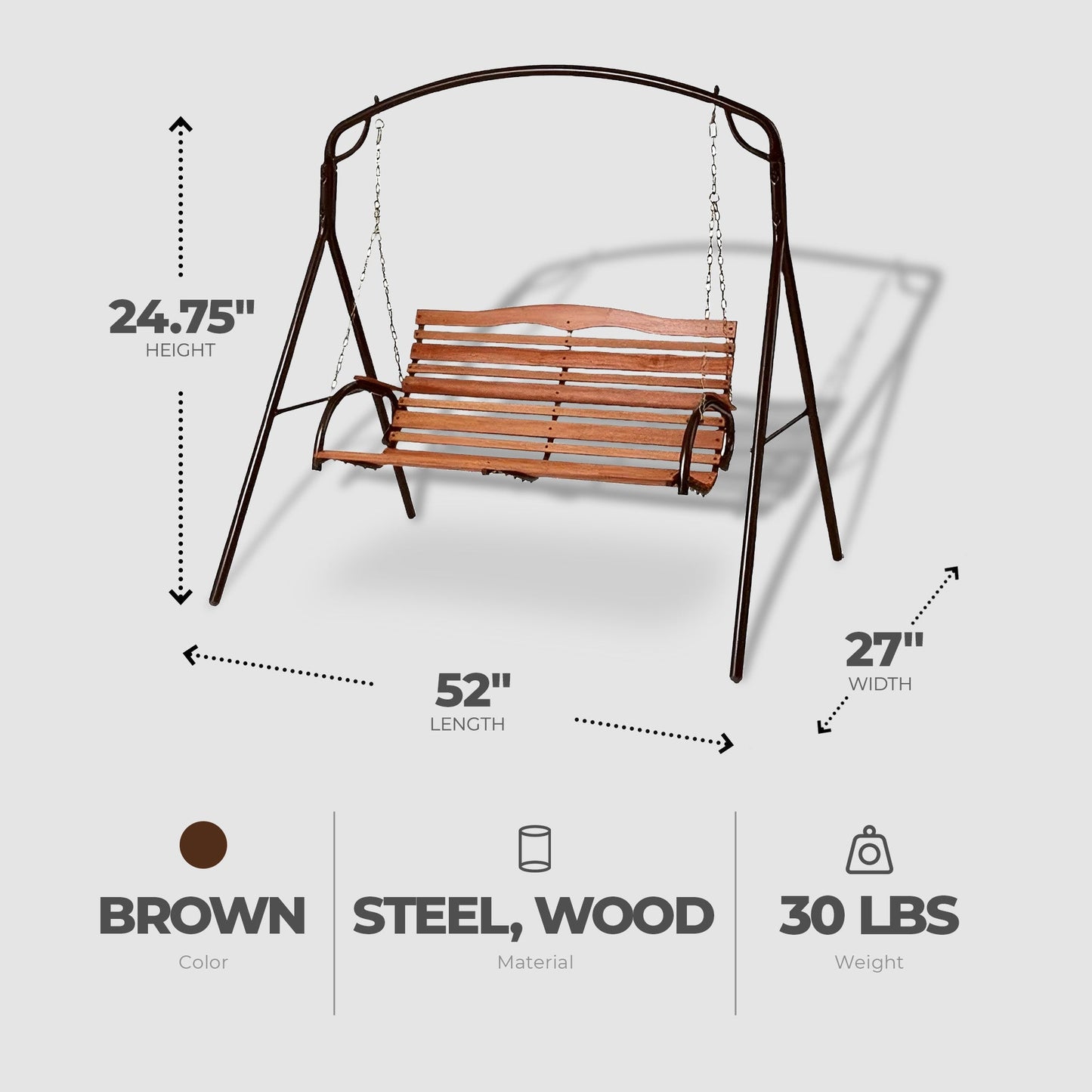 Jack Post Country Garden Outdoor Patio Swing Wooden Seat with Chains, Bronze