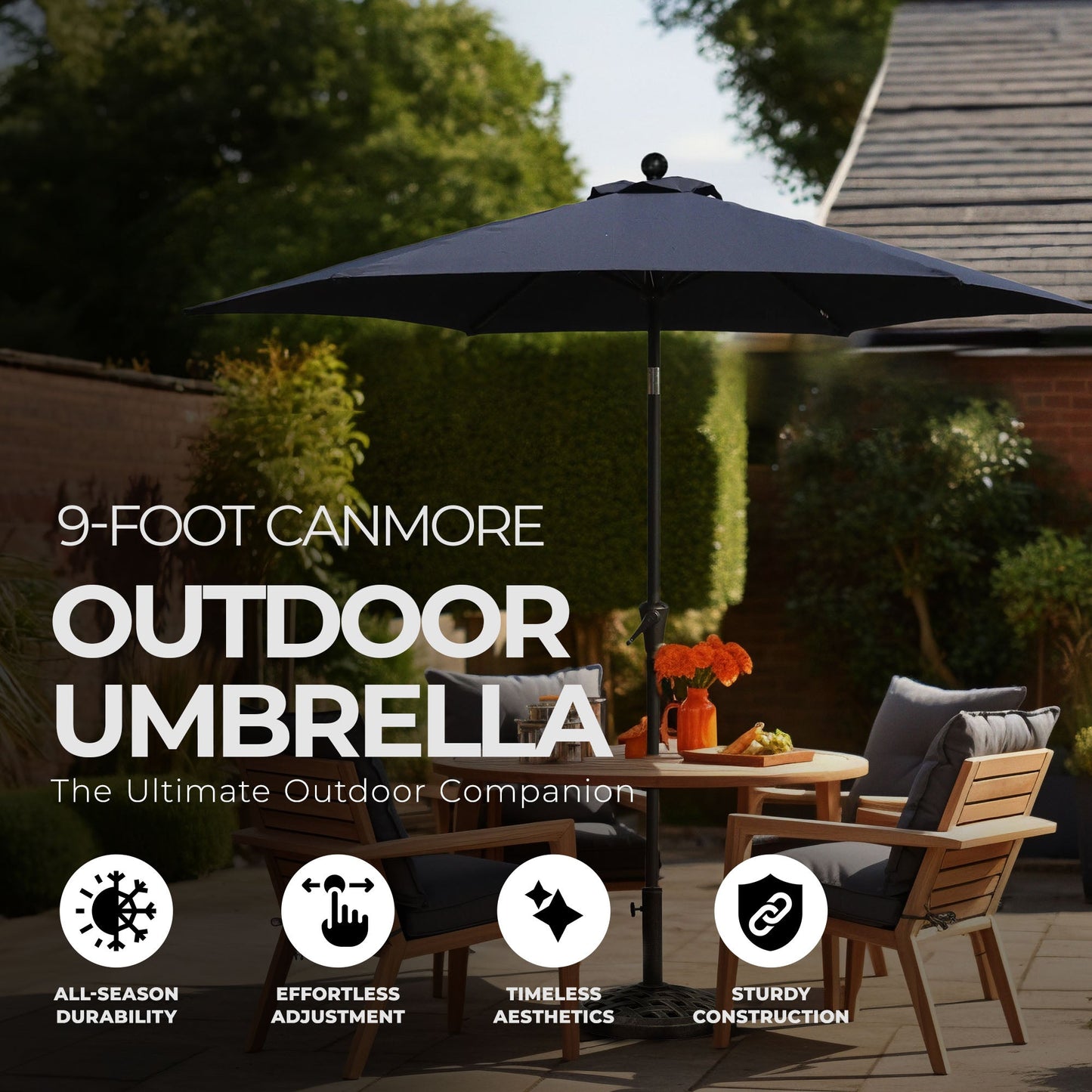 Four Seasons Courtyard Canmore 9 Foot Outdoor Patio Market Umbrella, Gray