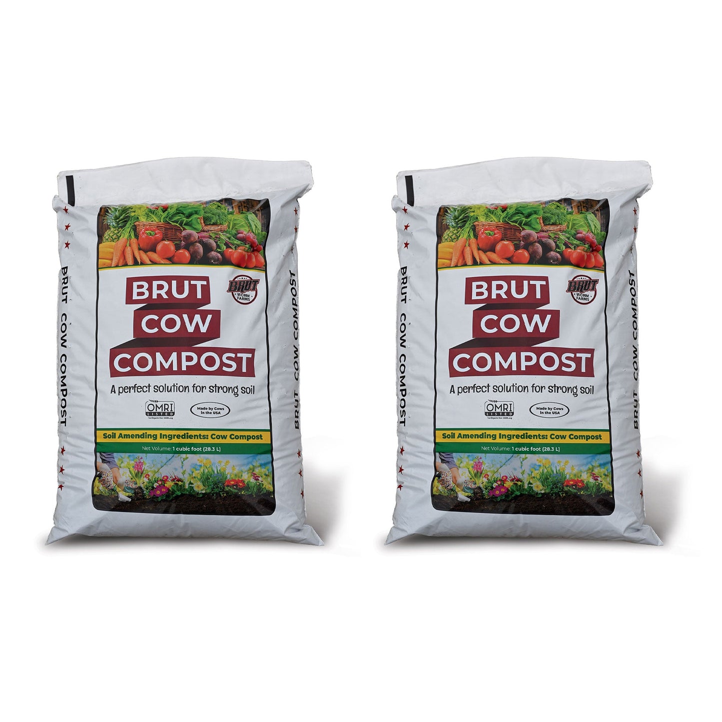 Brut Organic 1 Cu Ft Pure Nutrient Rich Garden Enhancer Cow Compost, (2 Pack)