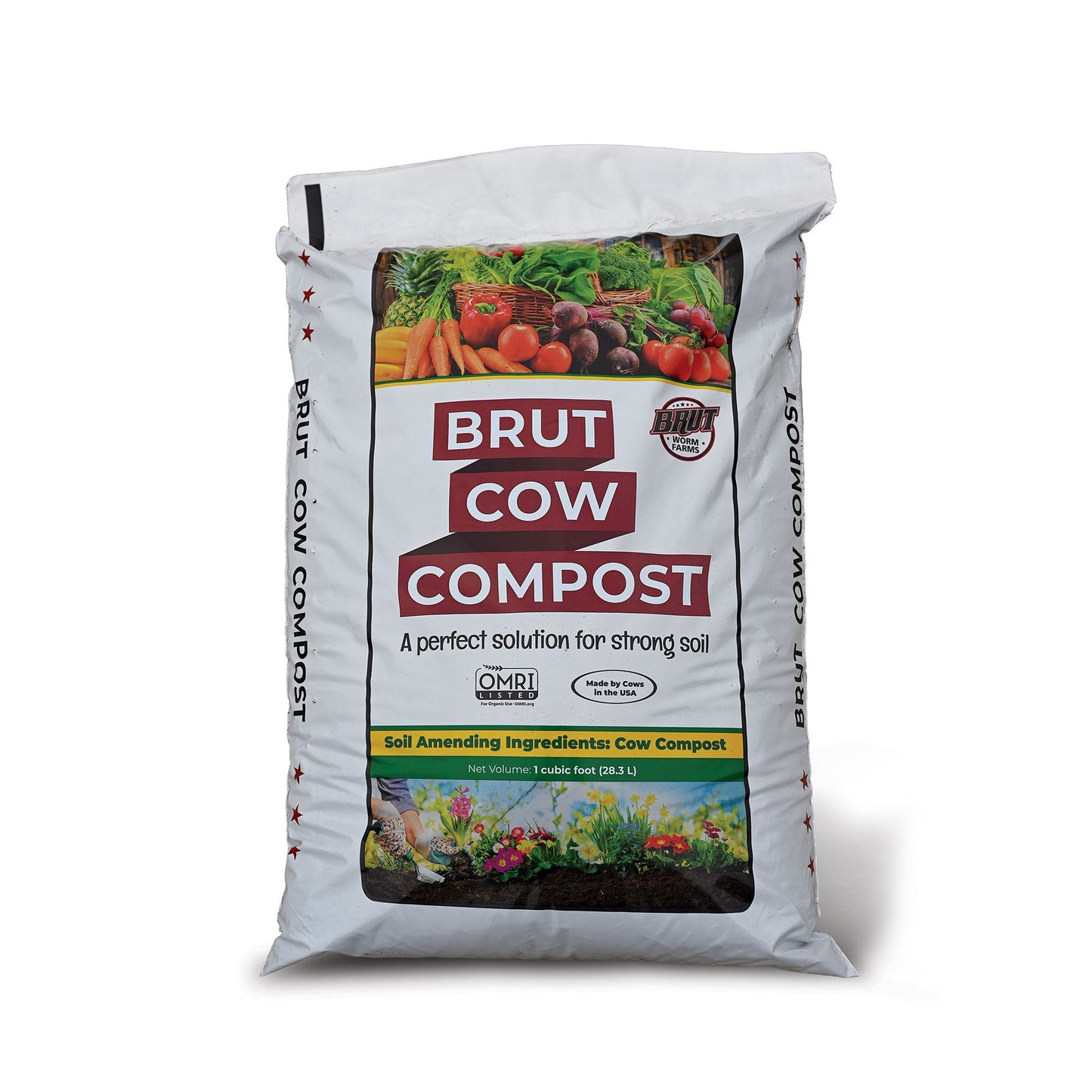 Brut Organic 1 Cu Ft Pure Nutrient Rich Garden Enhancer Cow Compost, (2 Pack)