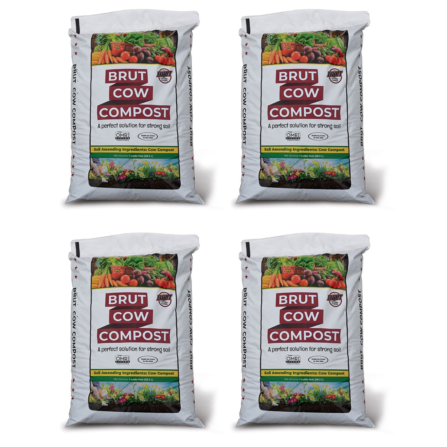 Brut Organic 1 Cu Ft Pure Nutrient Rich Garden Enhancer Cow Compost, (4 Pack)