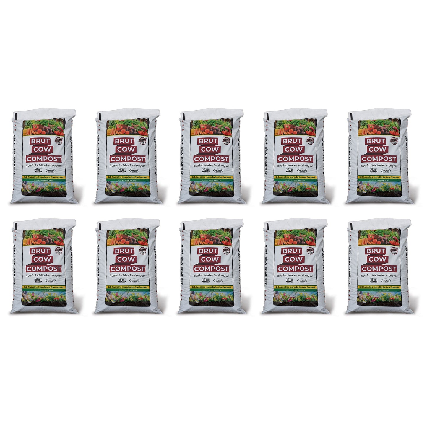 Brut Organic 1 Cu Ft Pure Nutrient Rich Garden Enhancer Cow Compost, (10 Pack)