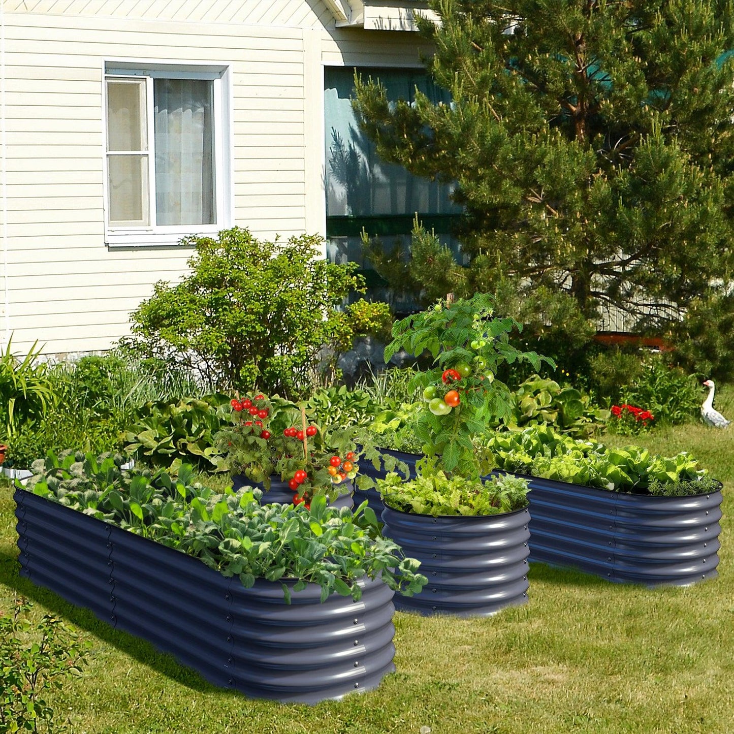 Olle 4-Style Modular Galvanized Raised Garden Beds, Midnight Grey [Build 1 of 4 Configurations]