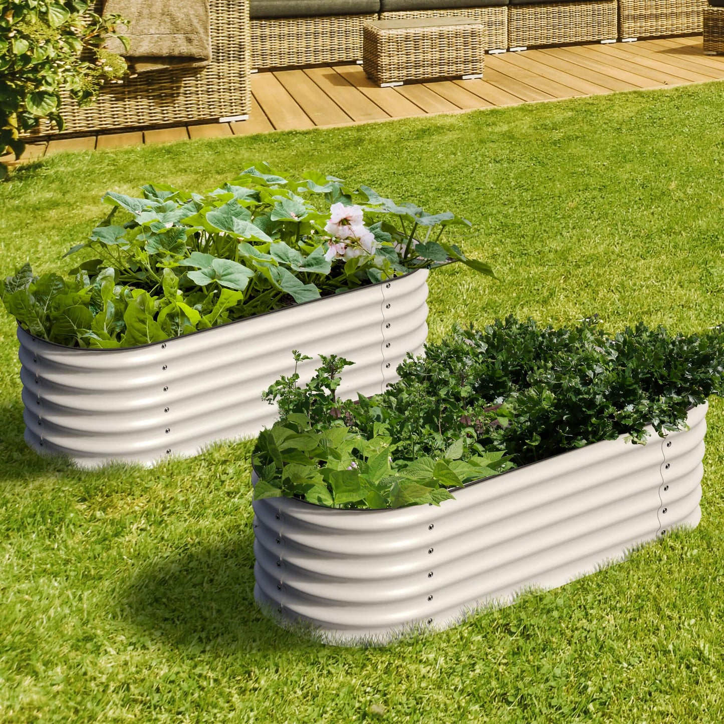 Olle 4-Style Modular Galvanized Raised Garden Beds, Ivory [Build 1 of 4 Configurations]