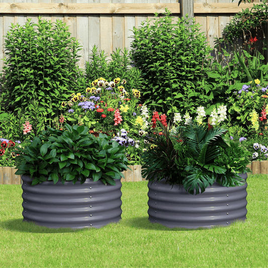 17" Tall, 24" Round Pair Metal Raised Garden Beds , (2) per set. in Midnight Grey