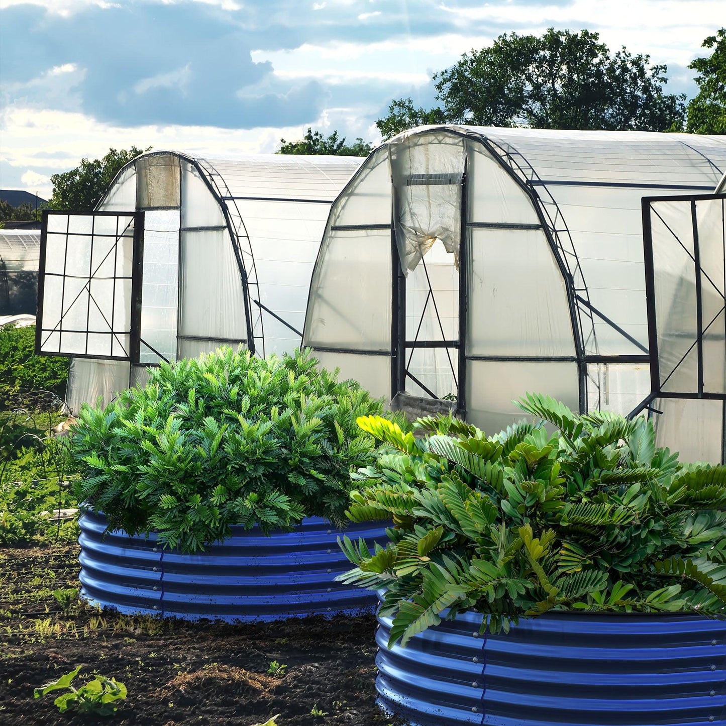 17" Tall x 42" Round Raised Garden Bed, in Cobalt Blue