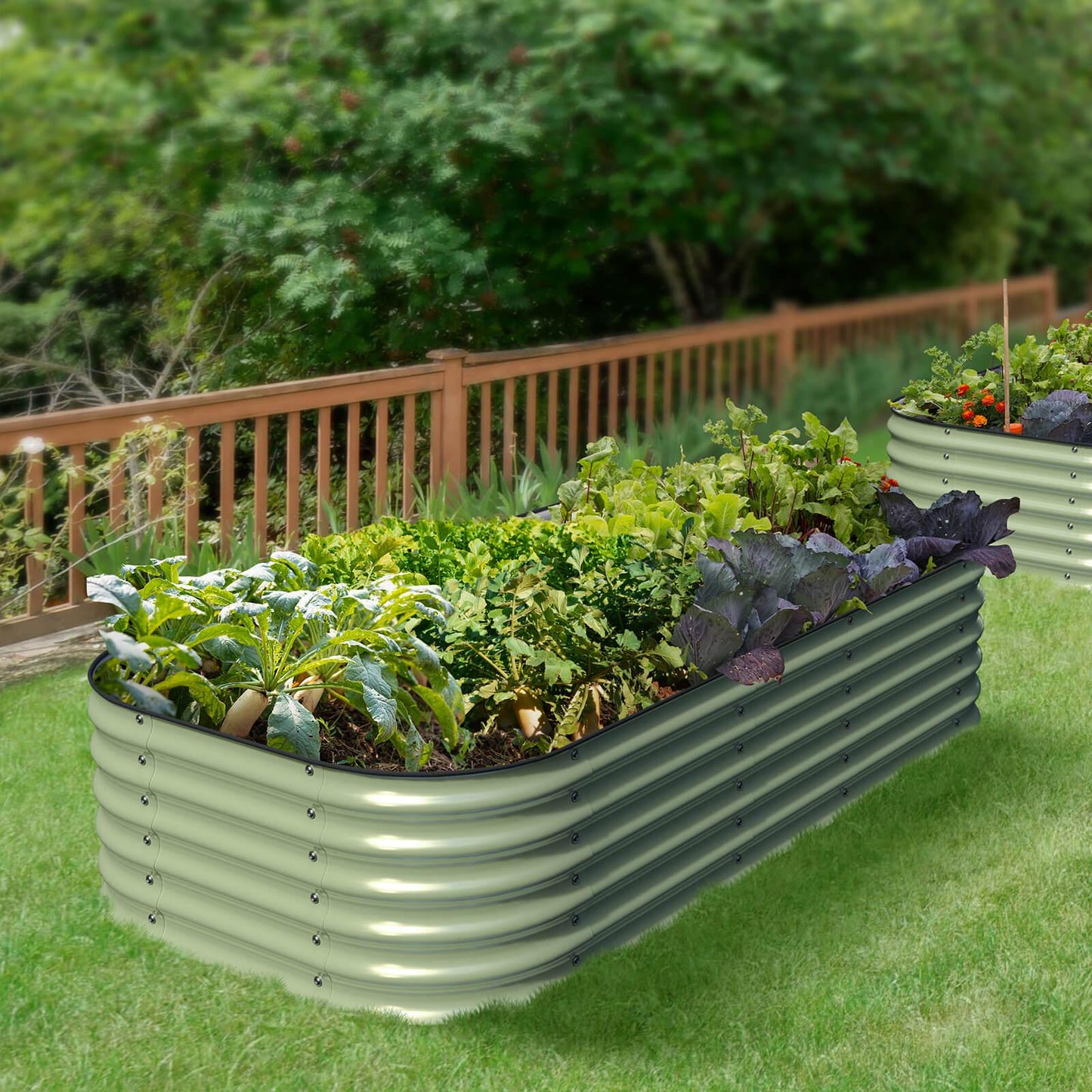 17" Tall, 12-in-1 Galvanized Raised Garden Bed in Sage Green