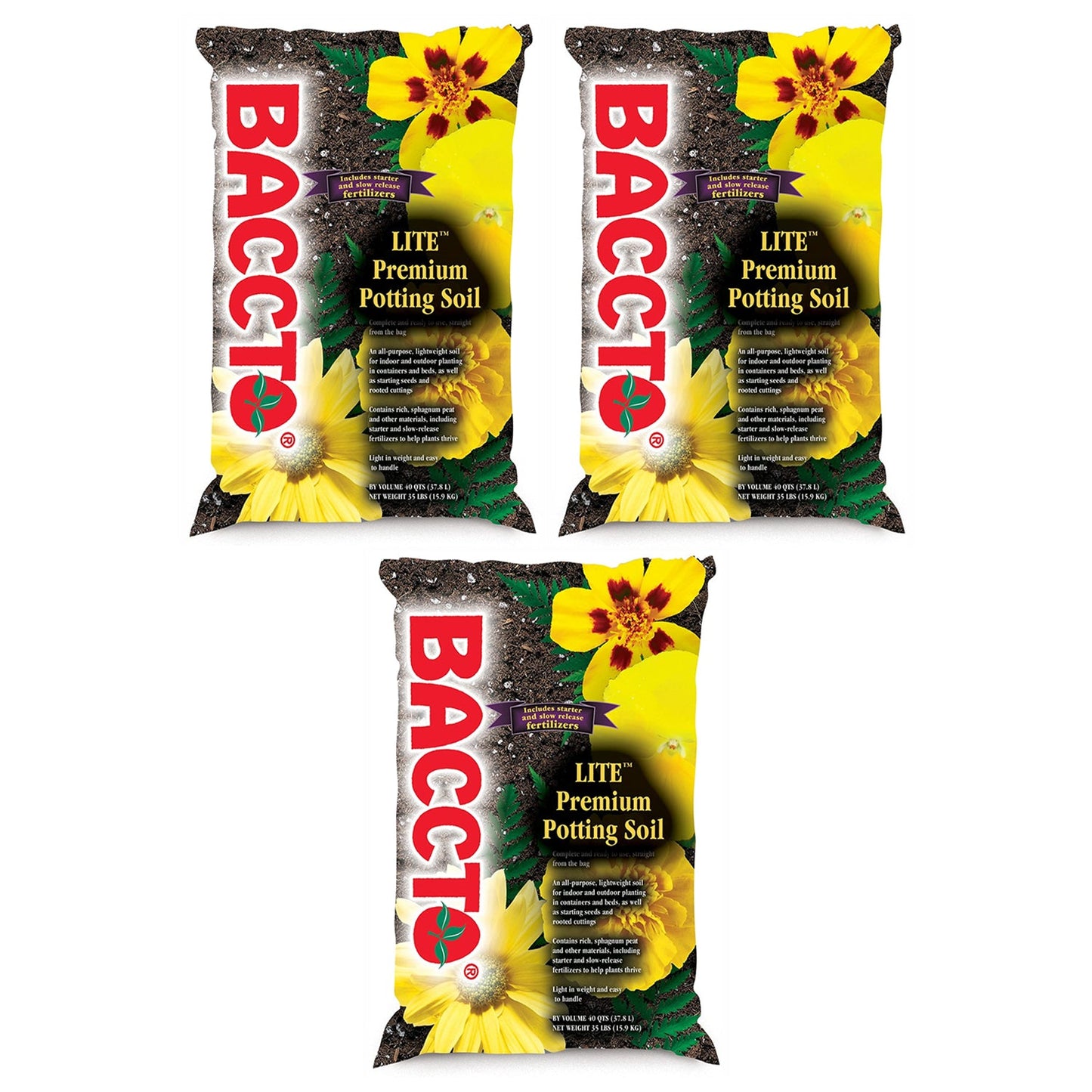 Michigan Peat 1440 Baccto Lite Premium Outdoor Potting Soil, 40 Quart (3 Pack)