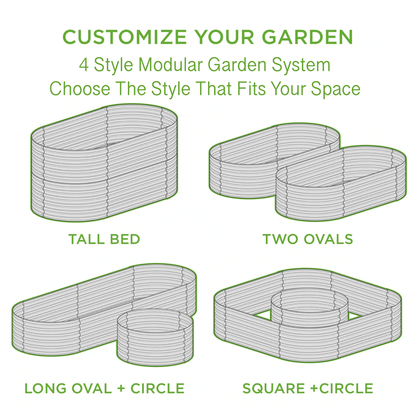 Olle 4-Style Modular Galvanized Raised Garden Beds, Sage Green [Build 1 of 4 Configurations]