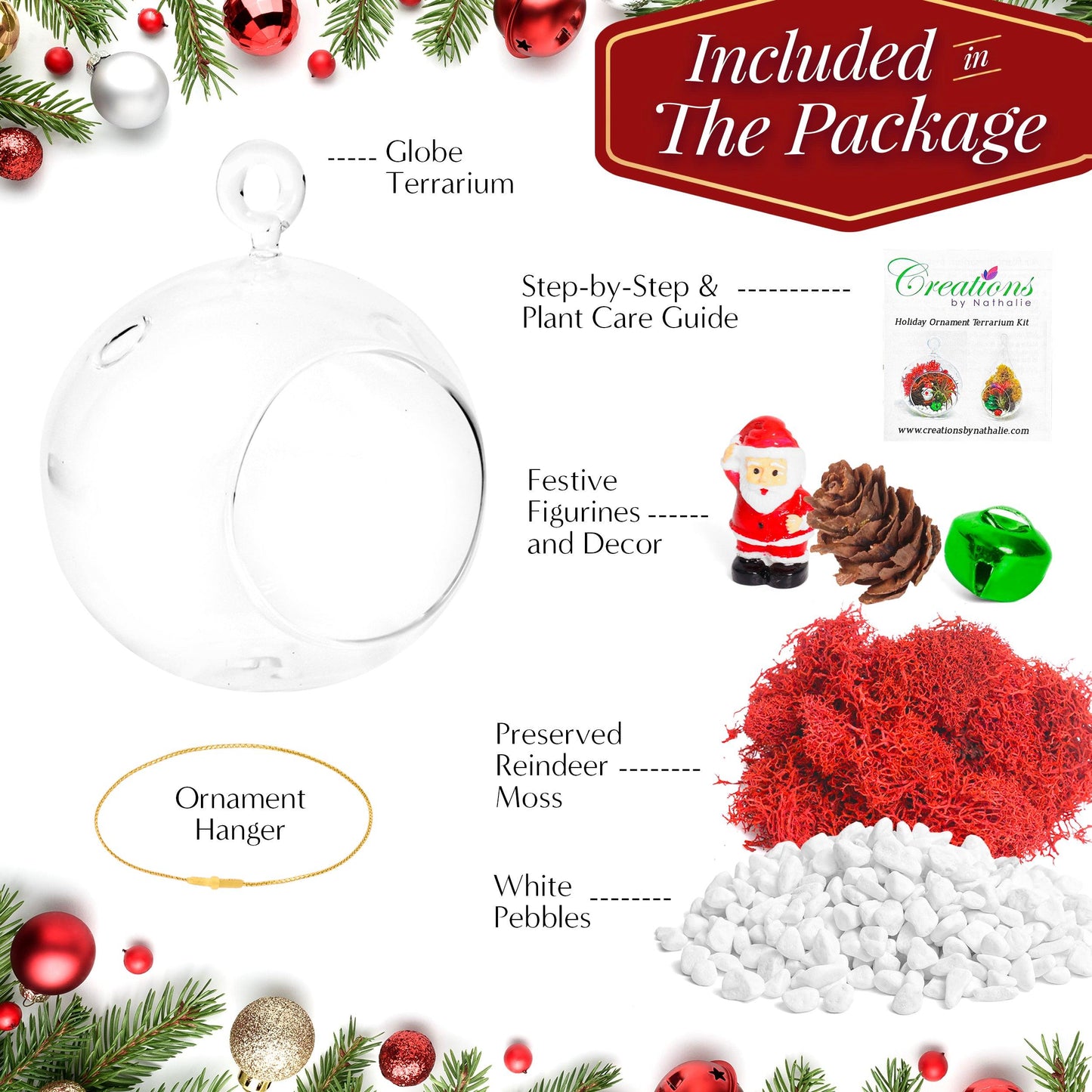 4" Glass Globe Holiday Ornament Terrarium Kit