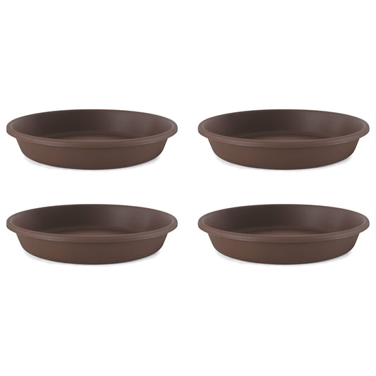 The HC Companies Classic 21" Deep Plastic Round Plant Pot Saucer, Brown (4 Pack)