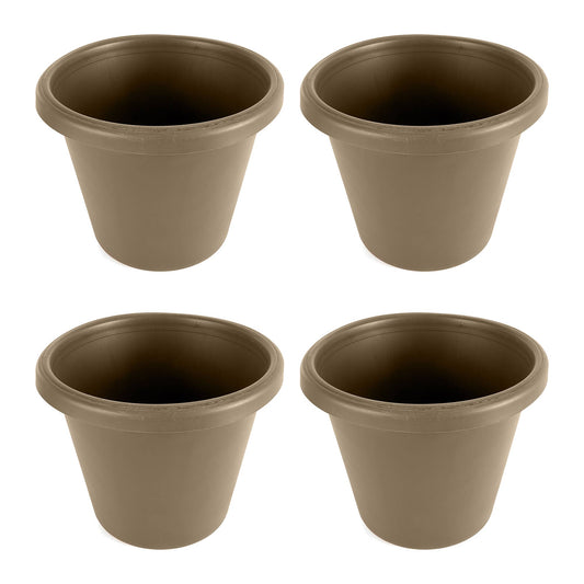 The HC Companies 16 Inch Plastic Classic Flower Pot Planter, Beige (4 Pack)