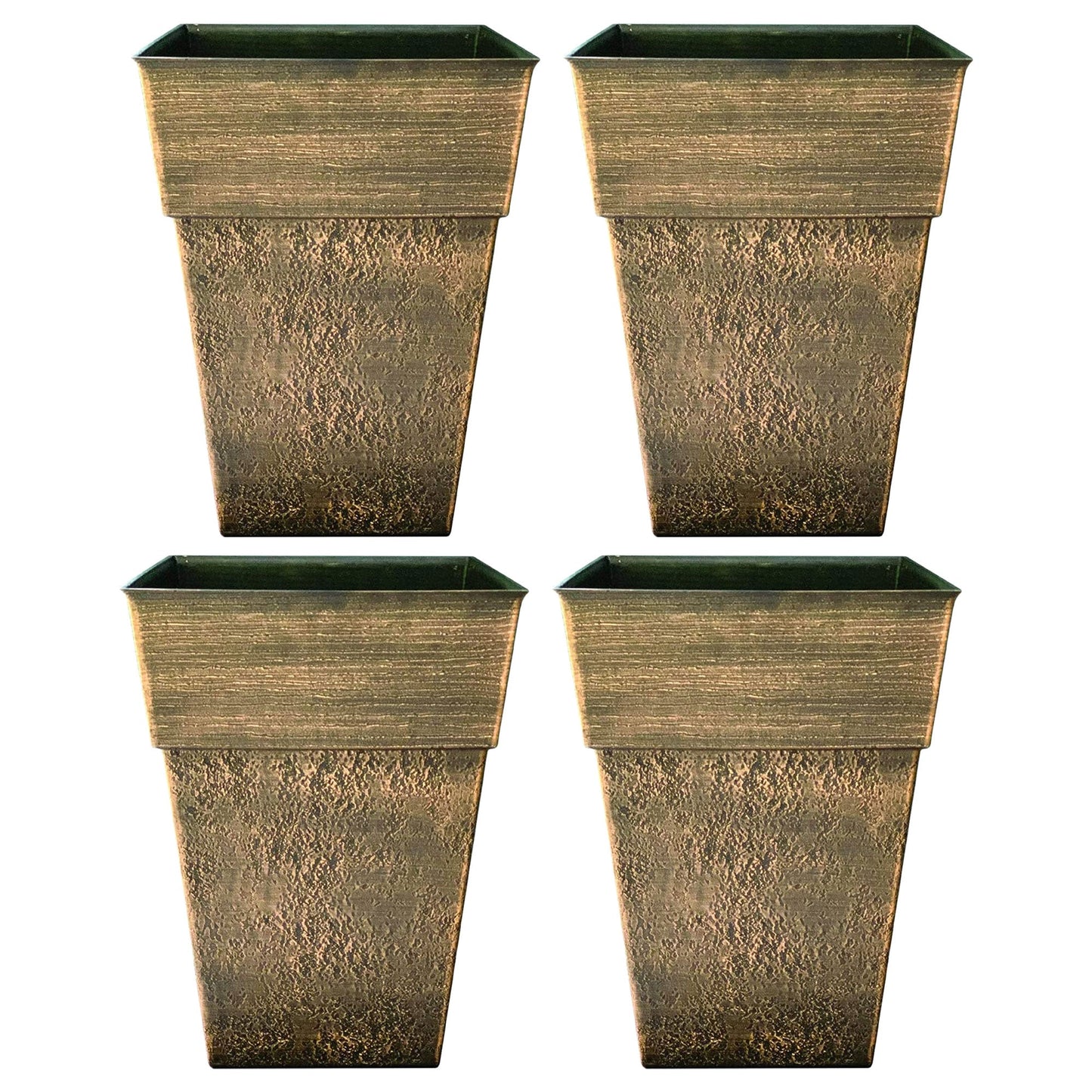 The HC Companies Avino 16 Inch Square Flower Planter Pot, Celtic Bronze (4 Pack)