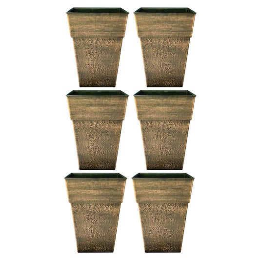 The HC Companies Avino 16 Inch Square Flower Planter Pot, Celtic Bronze (6 Pack)