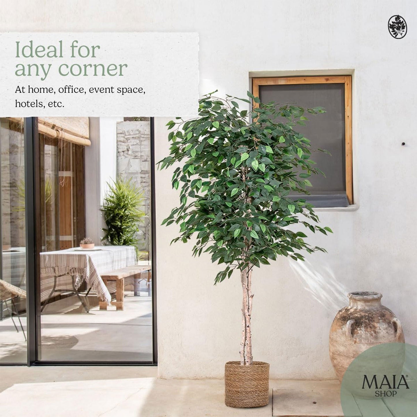 Maia Shop Artificial Ficus Tree 6 Feet Tall Tropical Home Decoration, 71 Inches