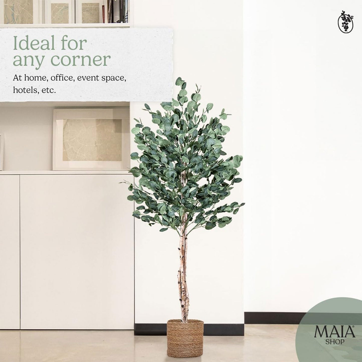 Maia Shop Artificial Eucalyptus Tree 6' Tall, Fake Tree with Natural Wood Trunk