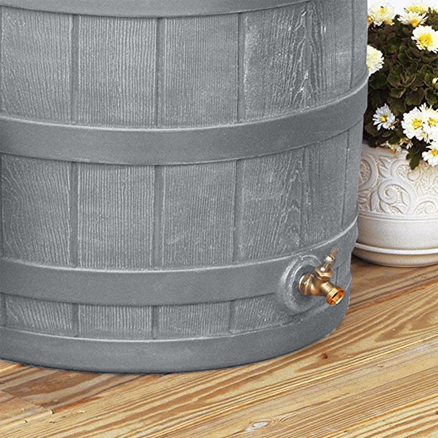 Good Ideas RW50 Rain Wizard 50 Gallon Plastic Rain Barrel Water Collector, Gray