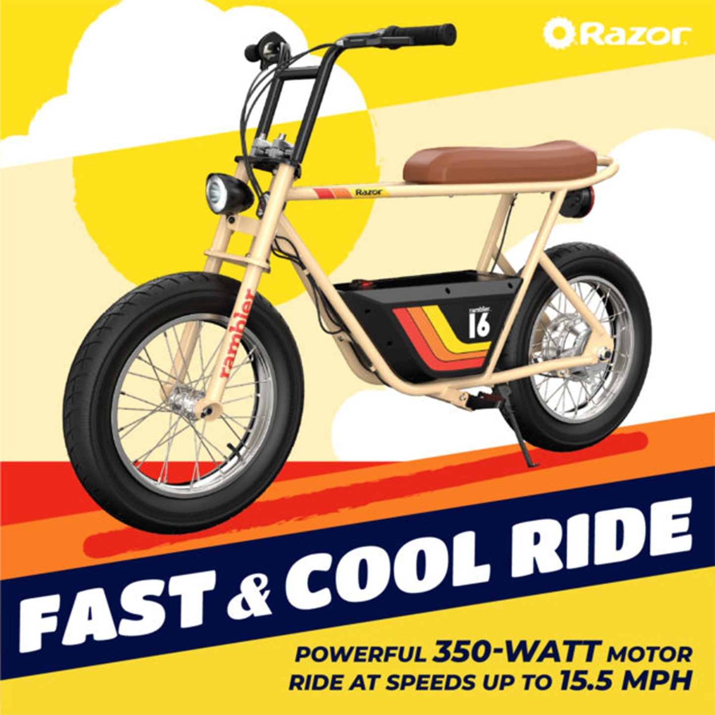 Razor Rambler 16 Electric Retro Minibike with 350W Motor & 36V Battery, Tan