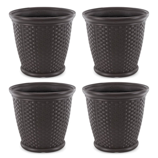 Suncast Sonora 22" Wicker Decorative Garden Flower Planter, Dark Brown (4 Pack)