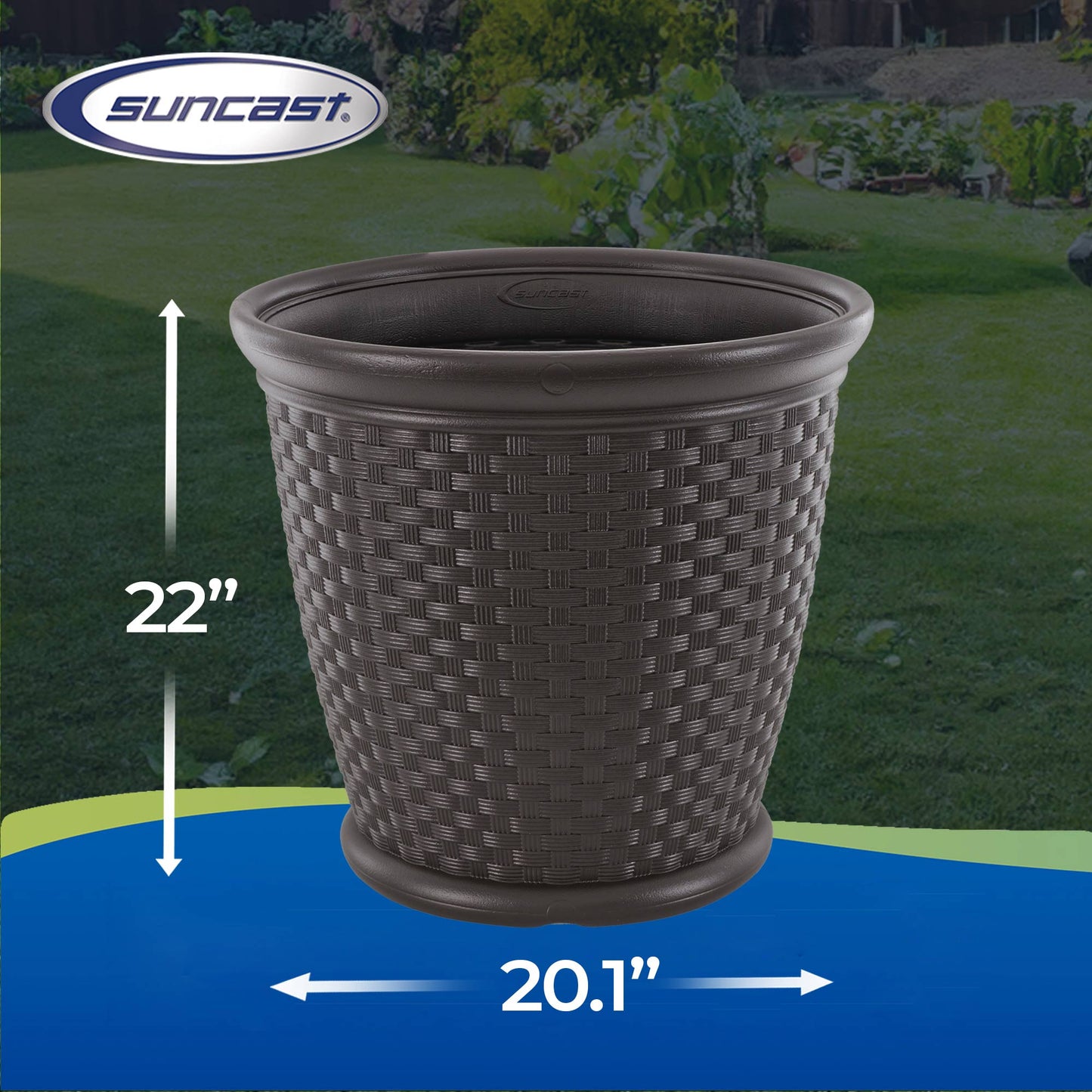 Suncast Sonora 22" Wicker Decorative Garden Flower Planter, Dark Brown (4 Pack)