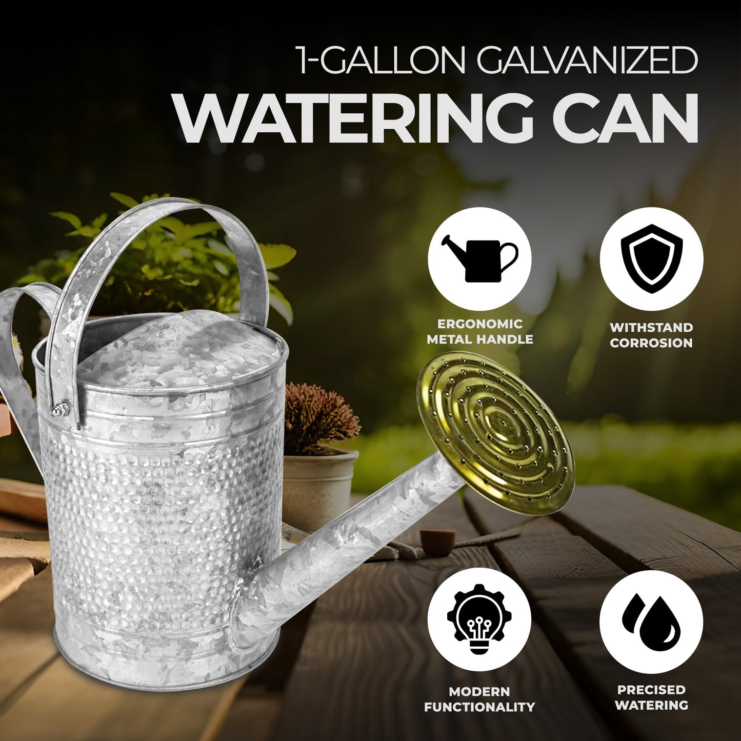 Jameson 1 Gallon Galvanized Watering Can with Handle for Patio, Lawn, and Garden