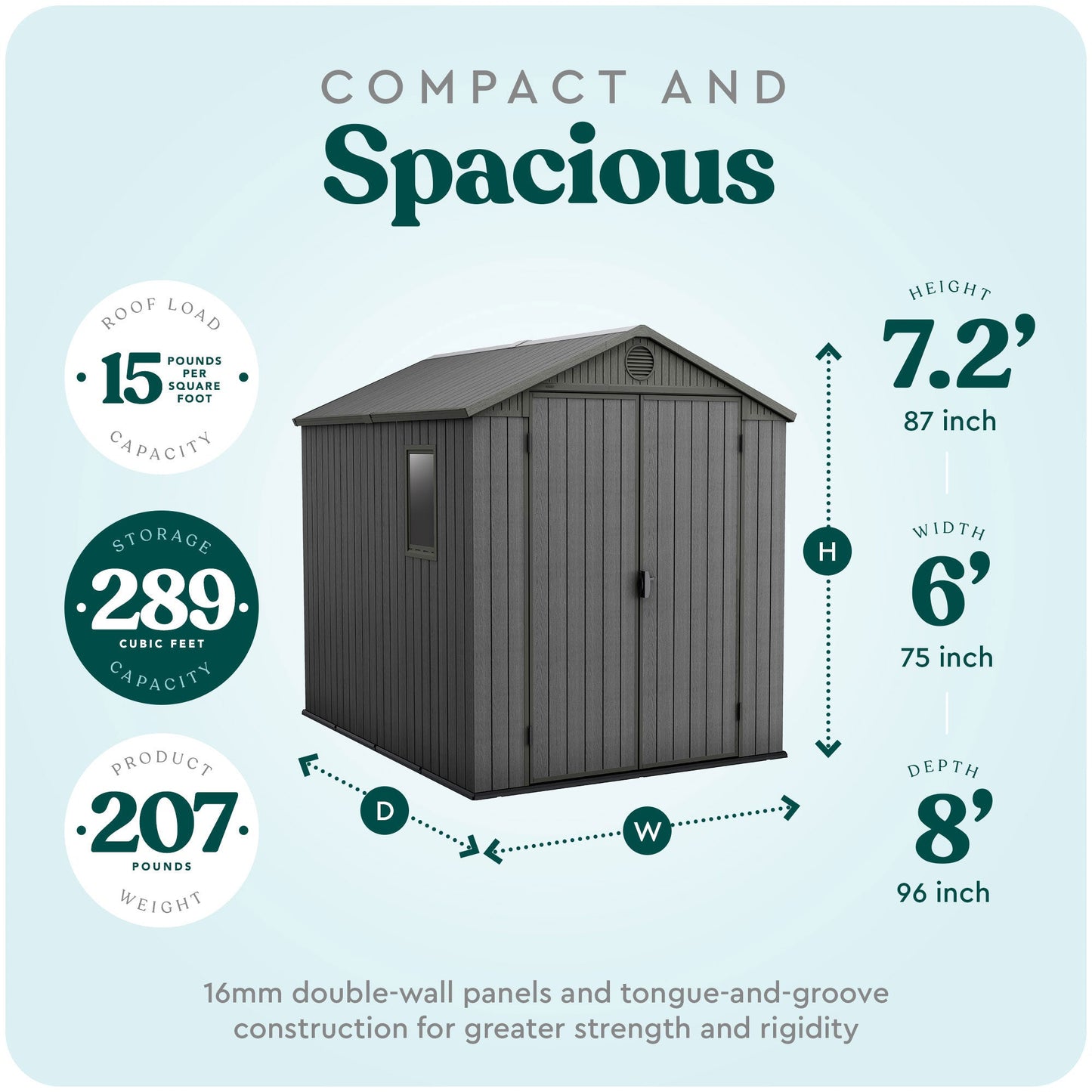 Keter Darwin 6x8 Foot Outdoor Garden Storage Shed with 40 Inch Steel Shelf Kit