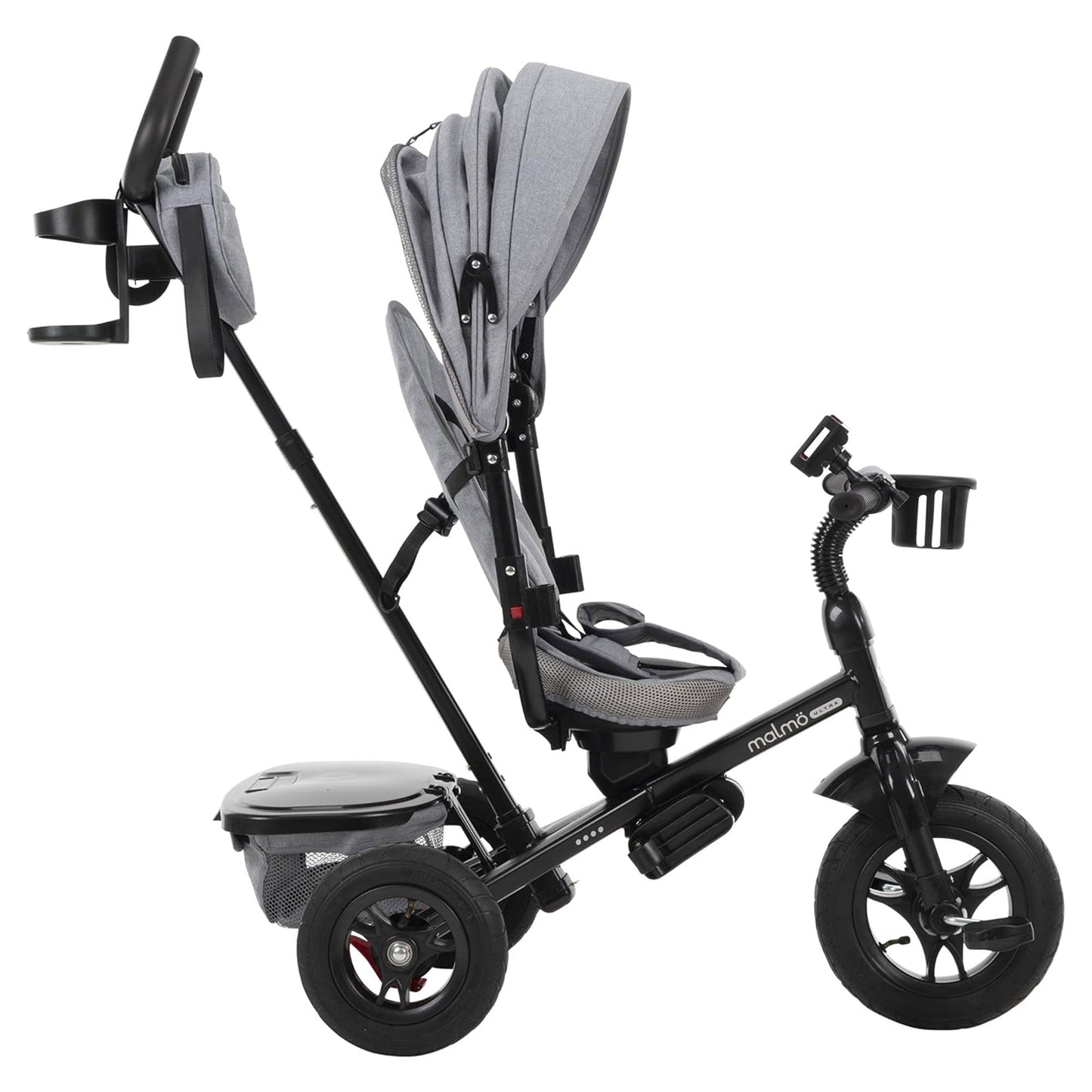 Huffy Malmo Luxe 4 in 1 Canopy Tricycle w/ Push Handle for Toddlers, Gray/Black