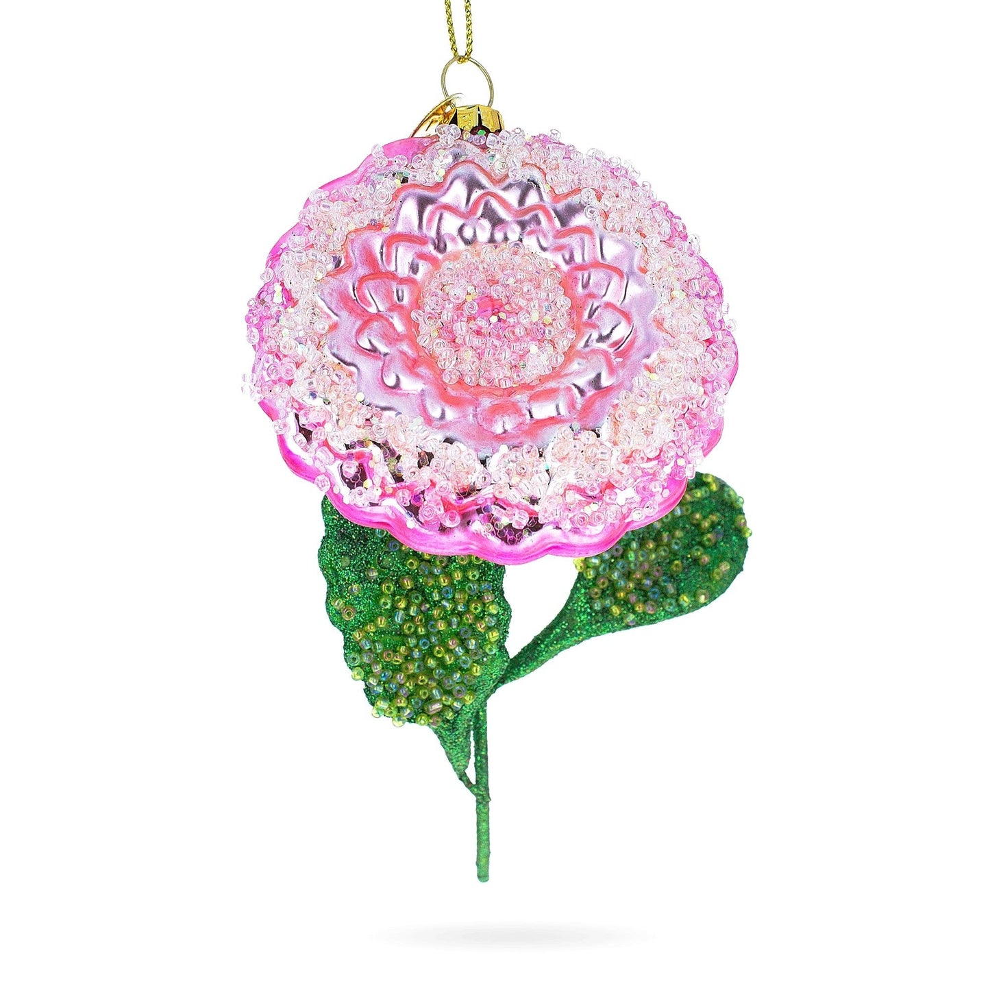 Delicate Pink Flower with Colorful Beads Blown Glass Christmas Ornament