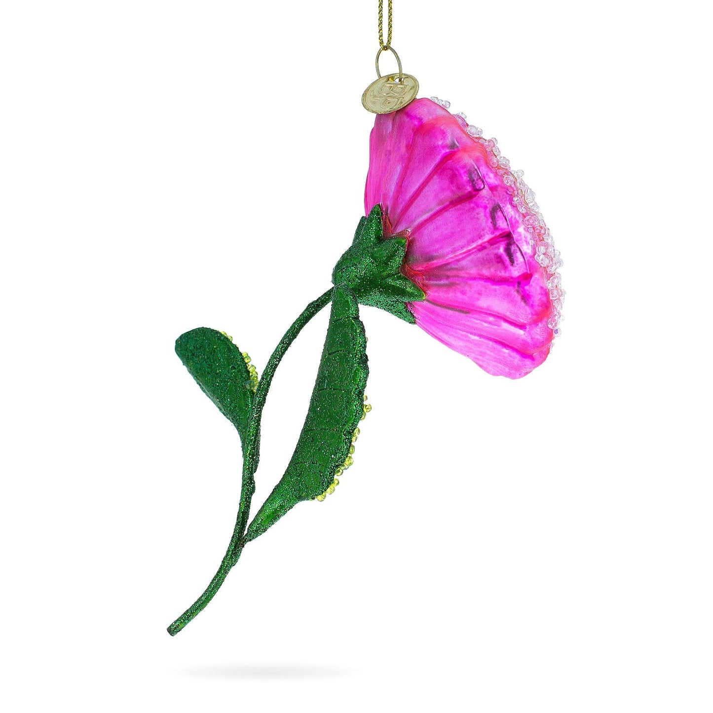 Delicate Pink Flower with Colorful Beads Blown Glass Christmas Ornament