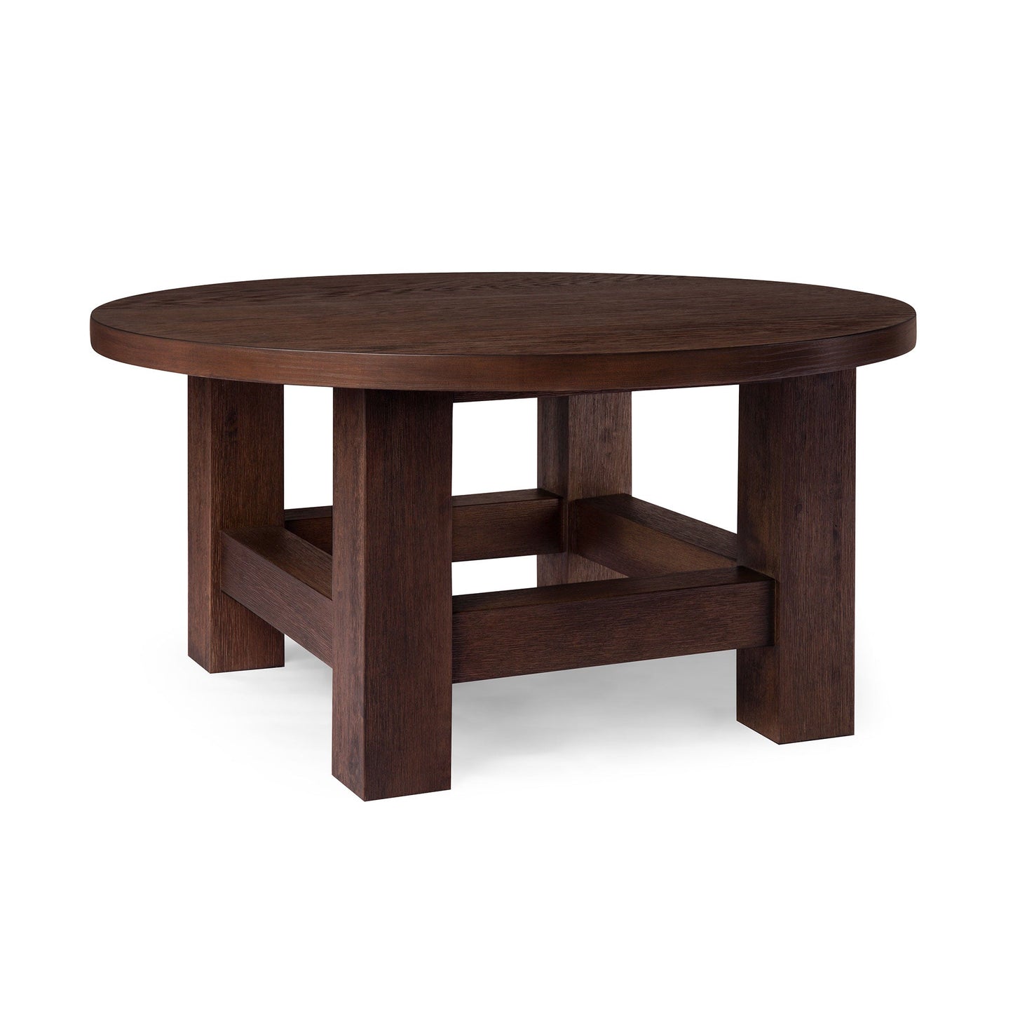 MARCO RUSTIC WOODEN ROUND COFFEE TABLE IN AGED BROWN