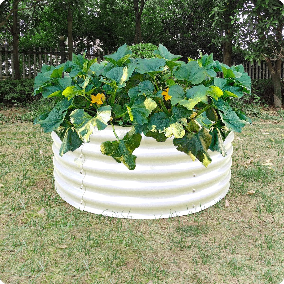 17" Tall x 42" Round Raised Garden Bed, in Ivory